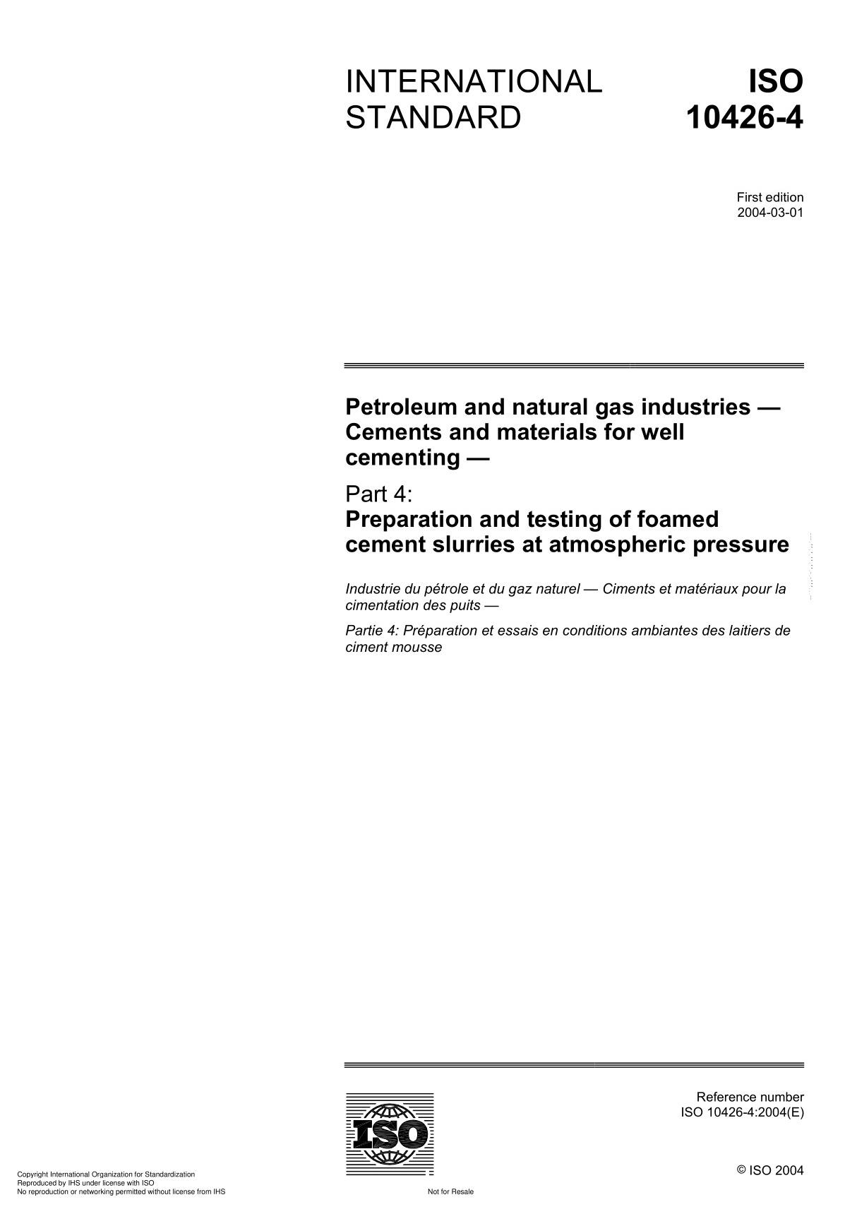 ISO 10426-4 Petroleum and natural gas industries  Cements and materials for well cementing