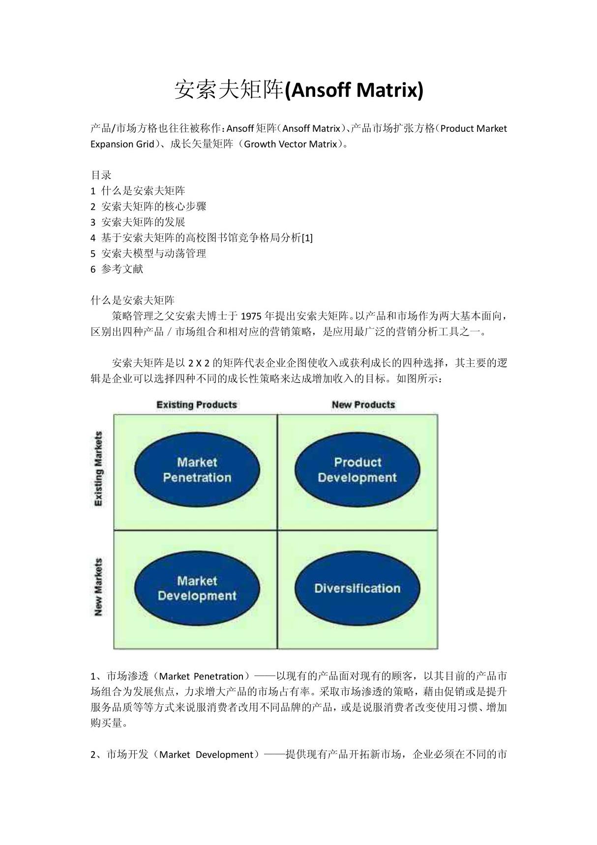 安索夫矩阵(Ansoff Matrix)