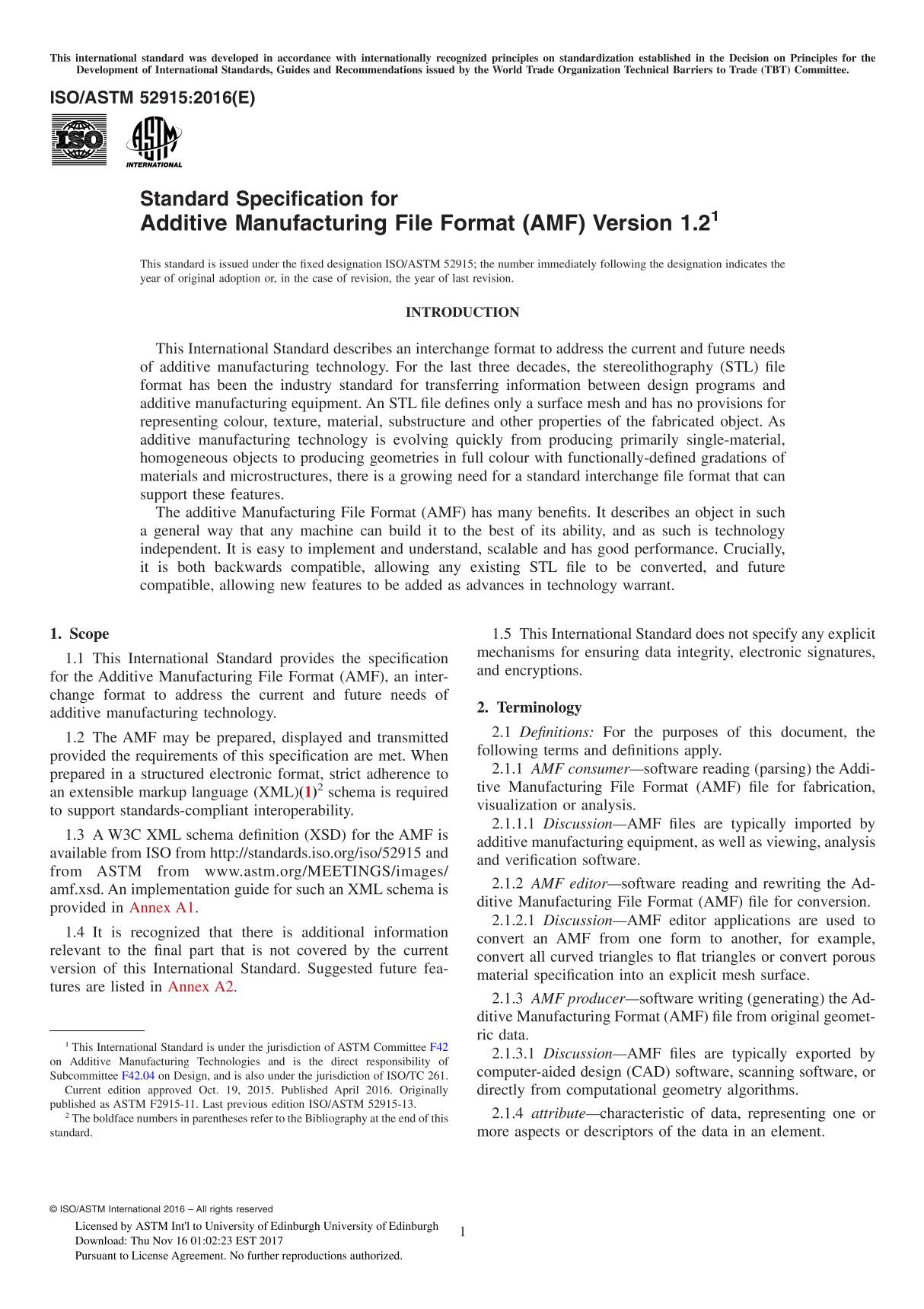 ASTM ISO ASTM 52915-16 Standard Specification for Additive Manufacturing File Format (AMF) Version 1.