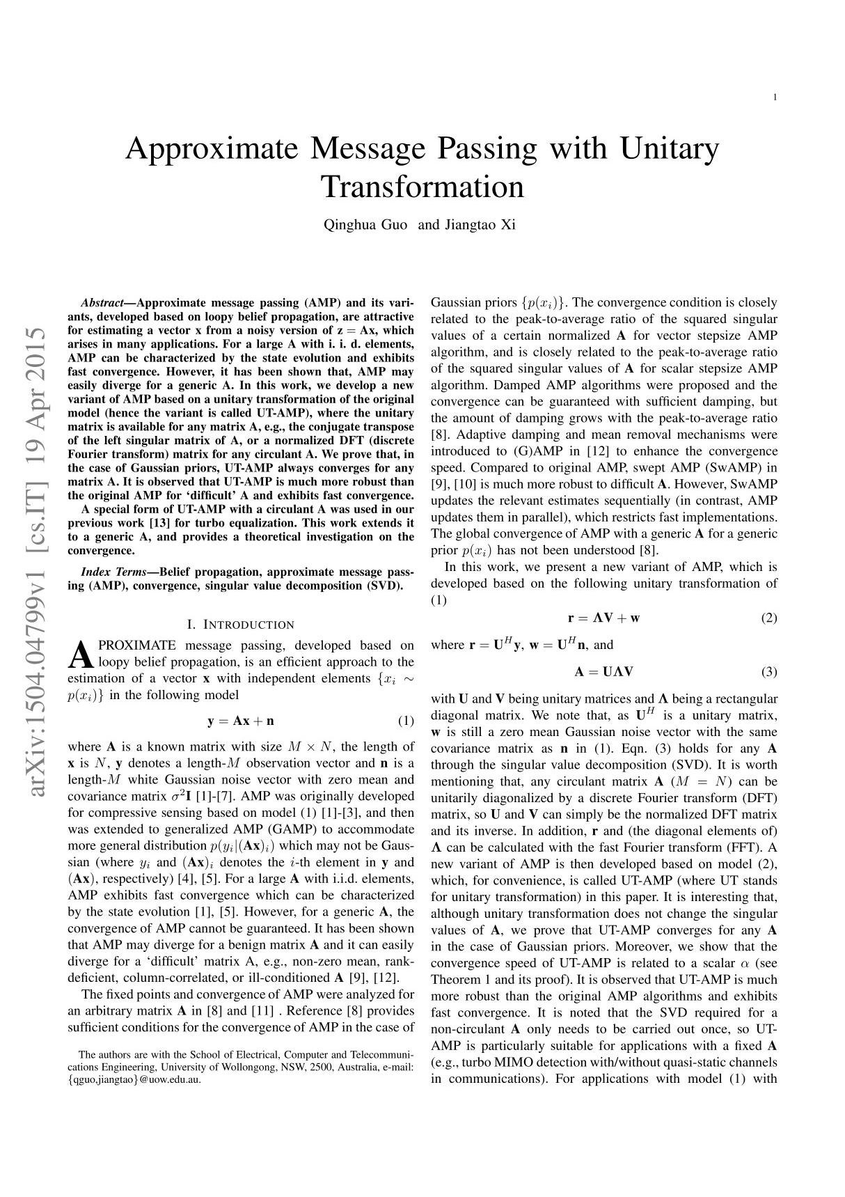 Approximate Message Passing with Unitary Transformation