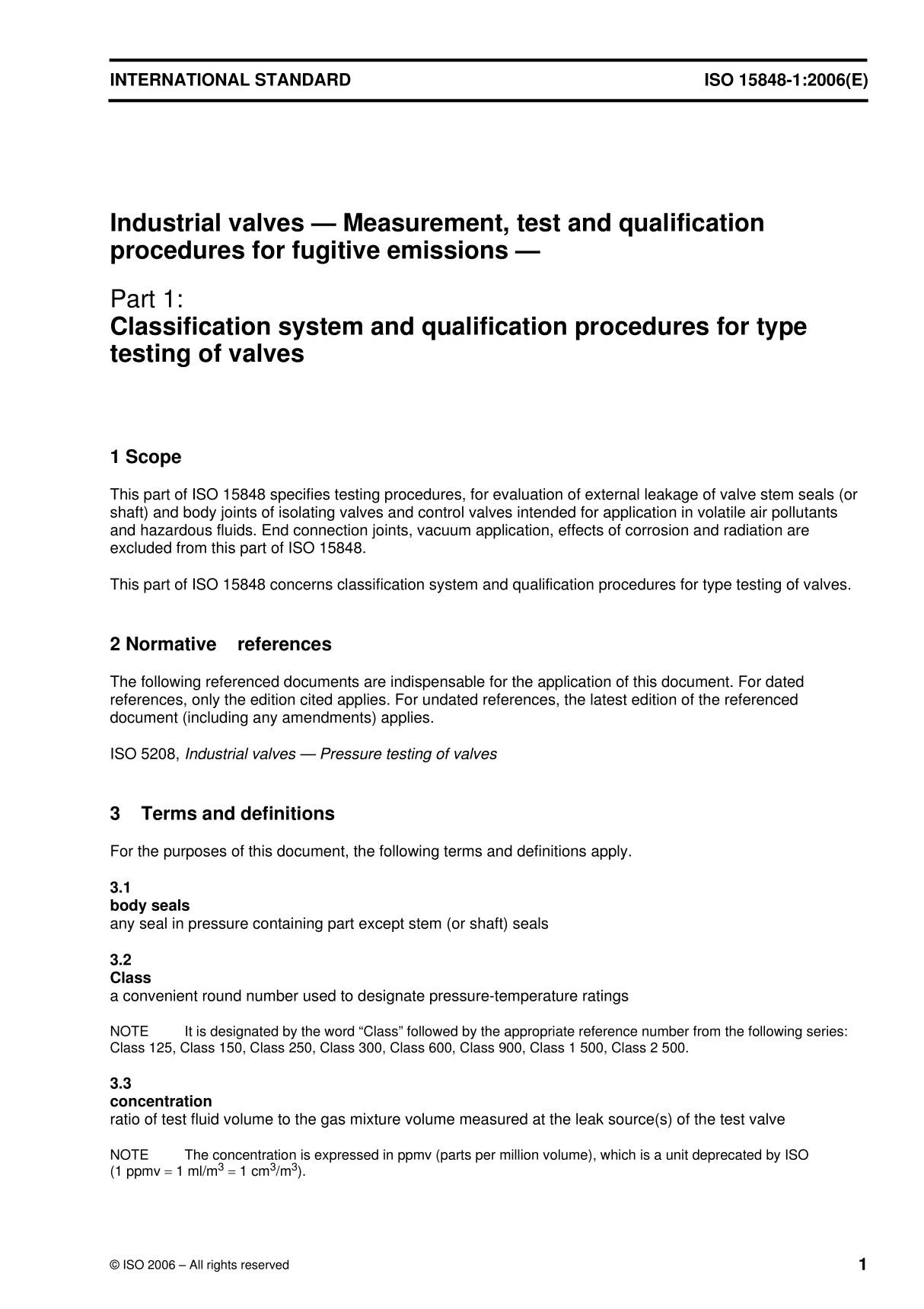 ISO 15848-1-2006 工业阀门.漏气的测量 试验和鉴定程序 第1部分 阀门的分类体系和型式试验鉴定程序