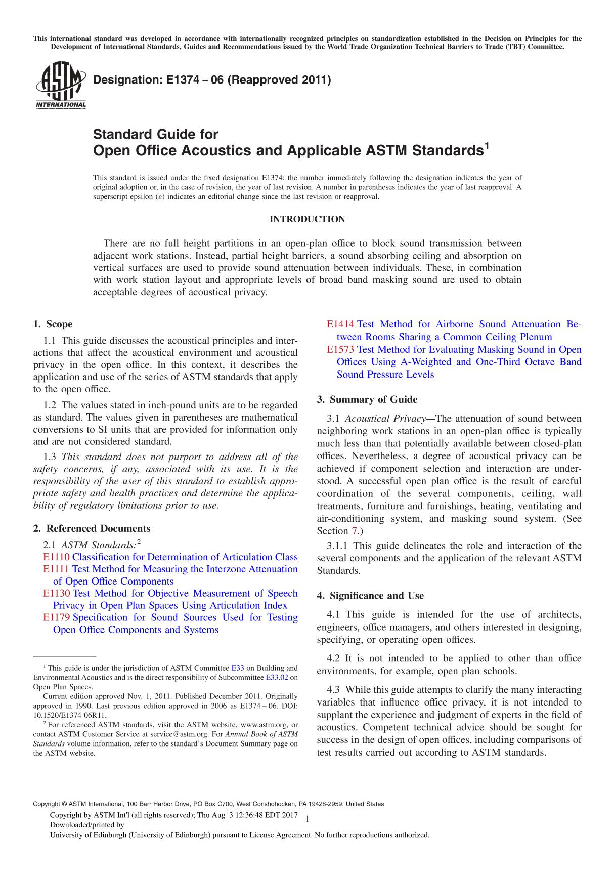 ASTM E1374 06 (Reapproved 2011) Standard Guide for Open Office Acoustics and Applicable ASTM Standards1