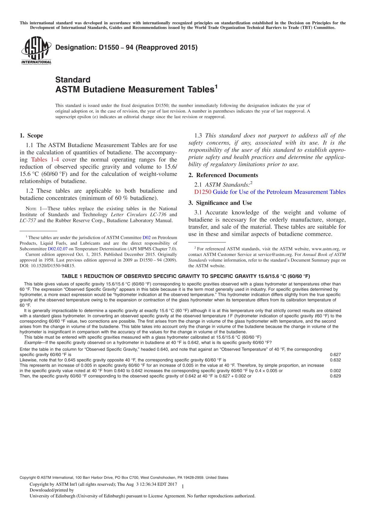 ASTM D1550 94 (Reapproved 2015) Standard ASTM Butadiene Measurement Tables1