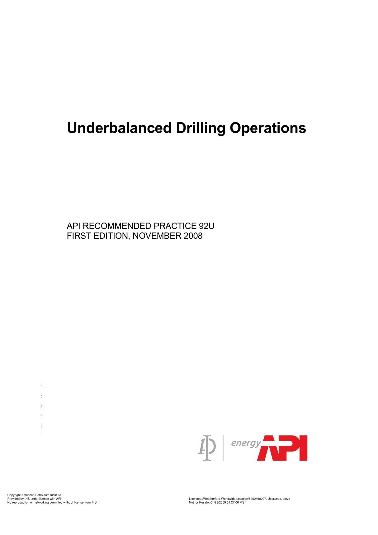 api rp92u underbalanced drilling operations 1st ed nov 2008