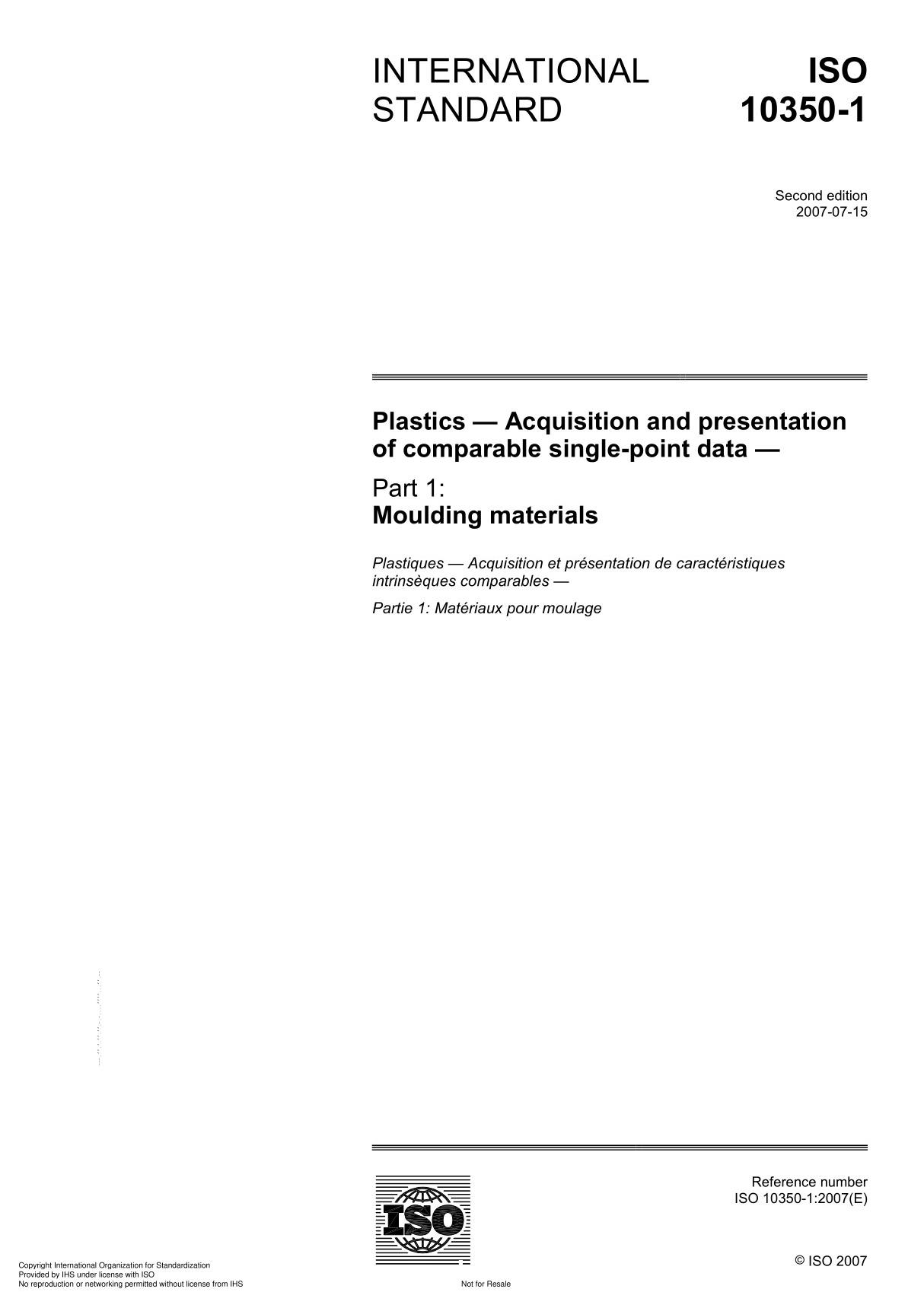 ISO 10350-1 Plastics  Acquisition and presentation of comparable single-point data