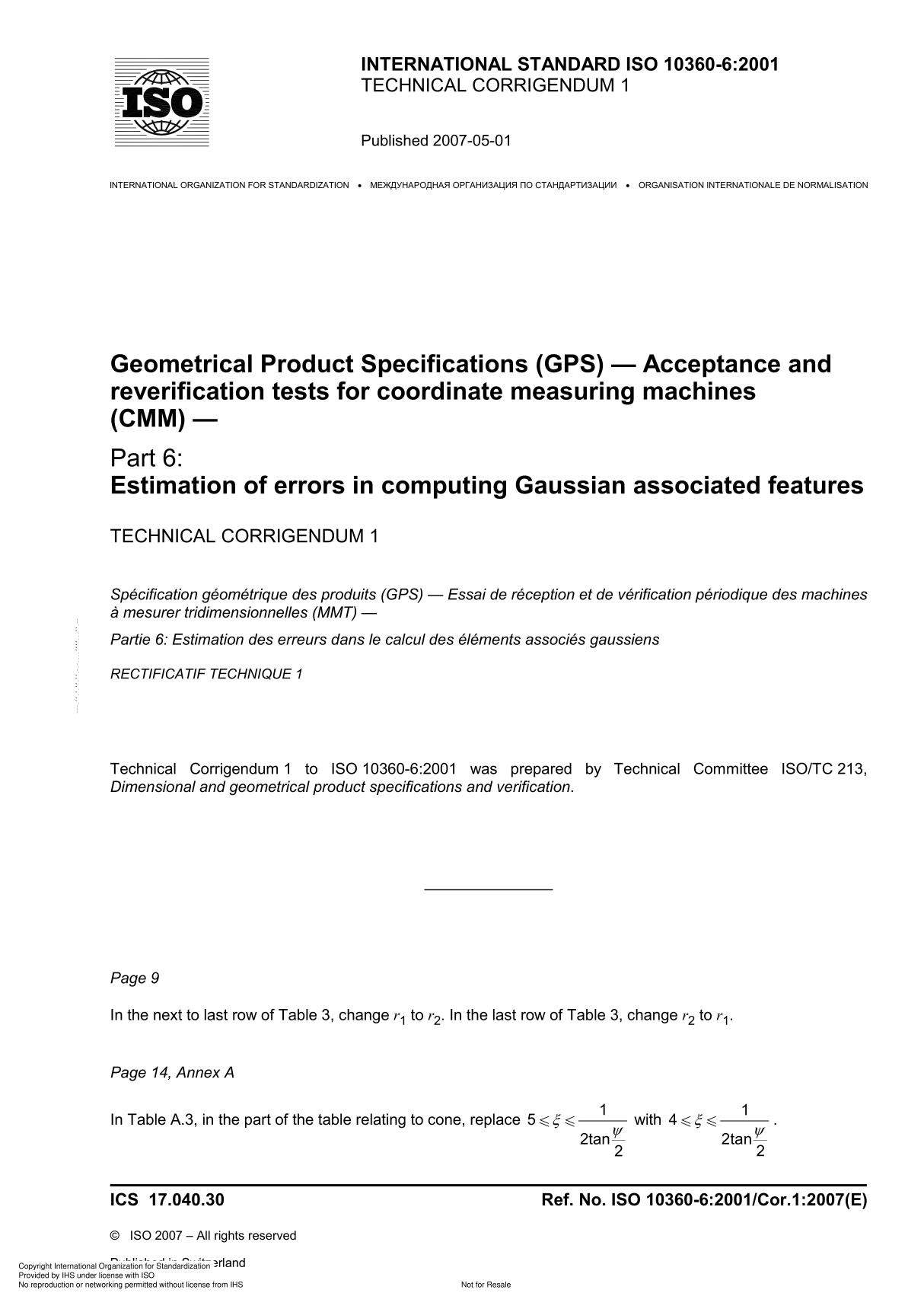 ISO 10360-6 Geometrical Product Specifications (GPS)  Acceptance and reverification tests for coordinate measuring machines (C