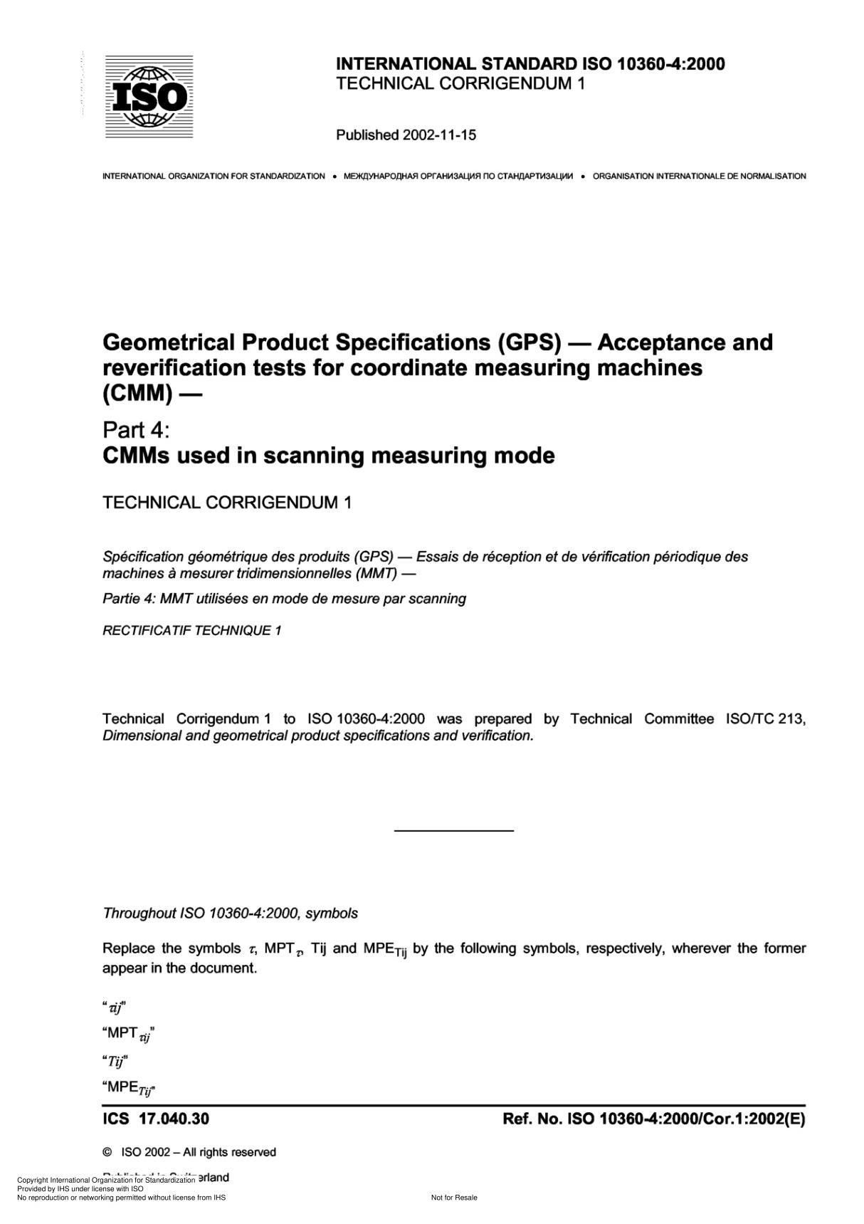 ISO 10360-4 Geometrical Product Specifications (GPS)  Acceptance and reverification tests for coordinate measuring machines (C