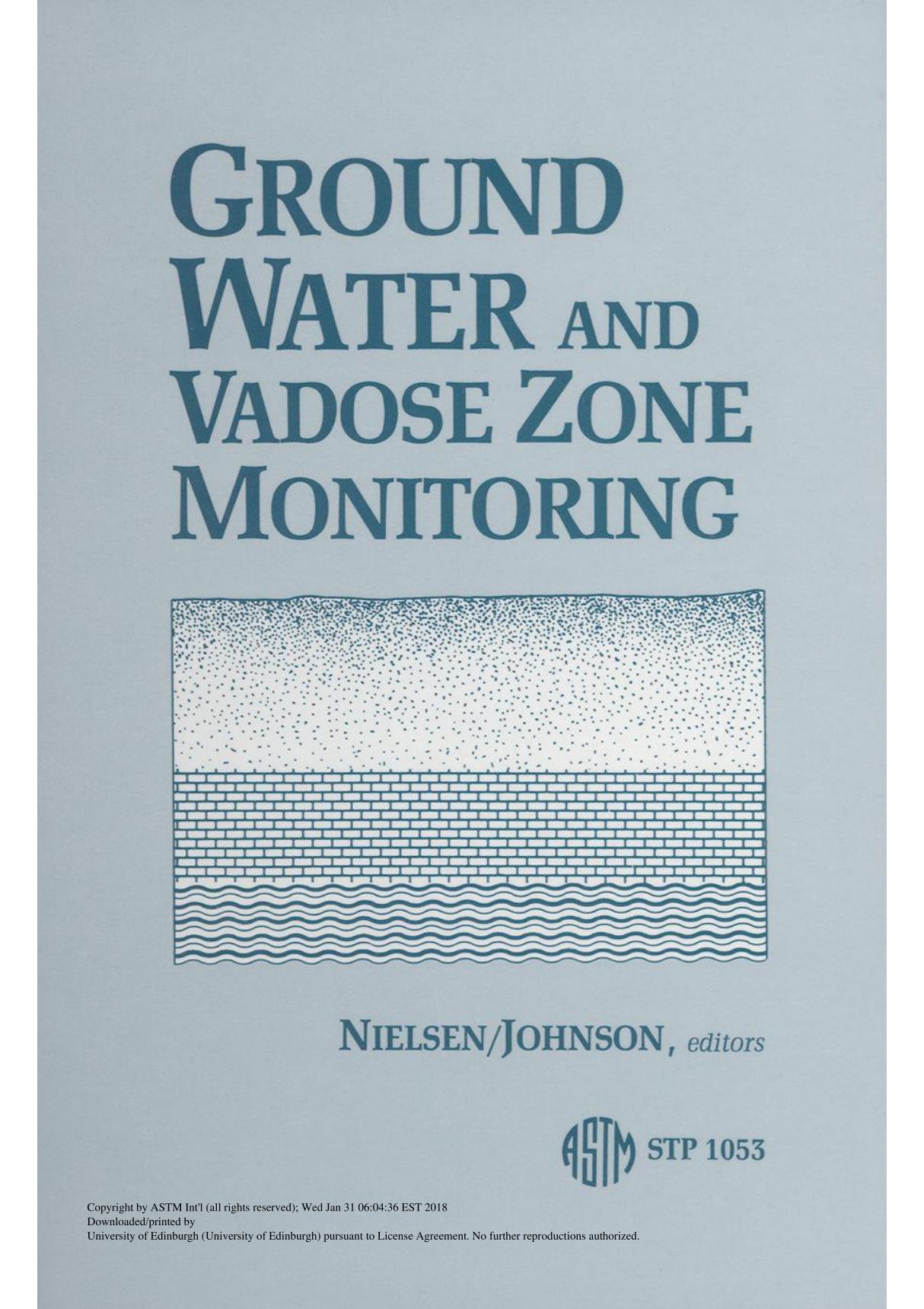 GROUND WATER AND VADOSE ZONE MONITORING(ASTM STP1053)