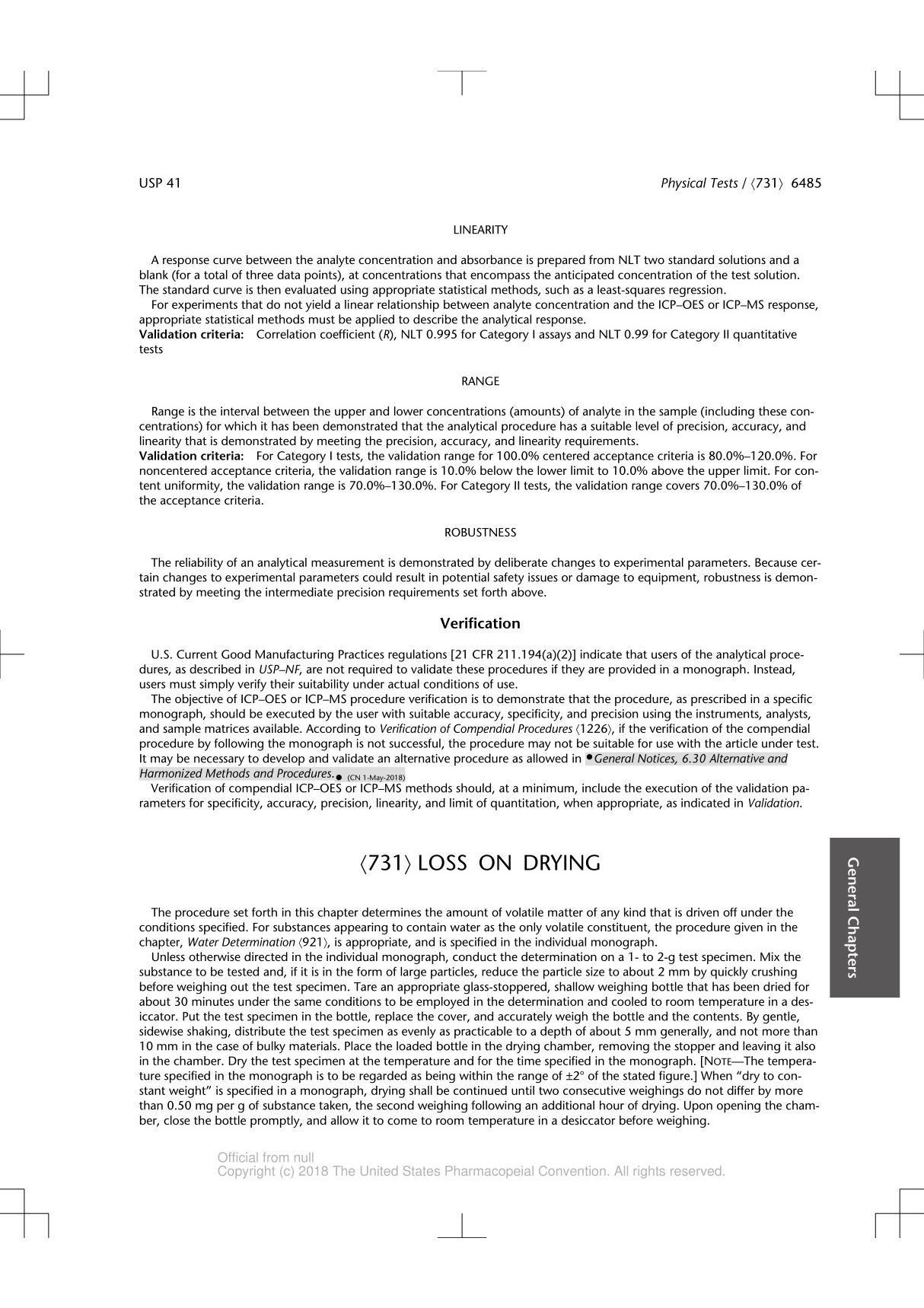 731 loss on drying 美国药典USP41-NF36