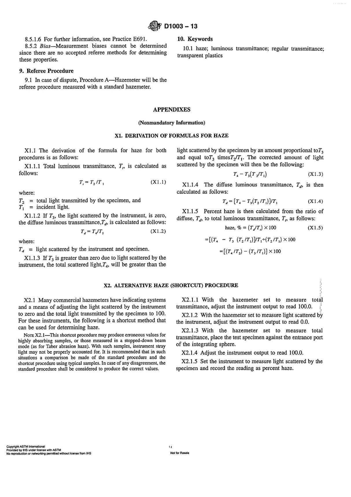 ASTM D1003-2013透明塑料透光率和雾度试验方法