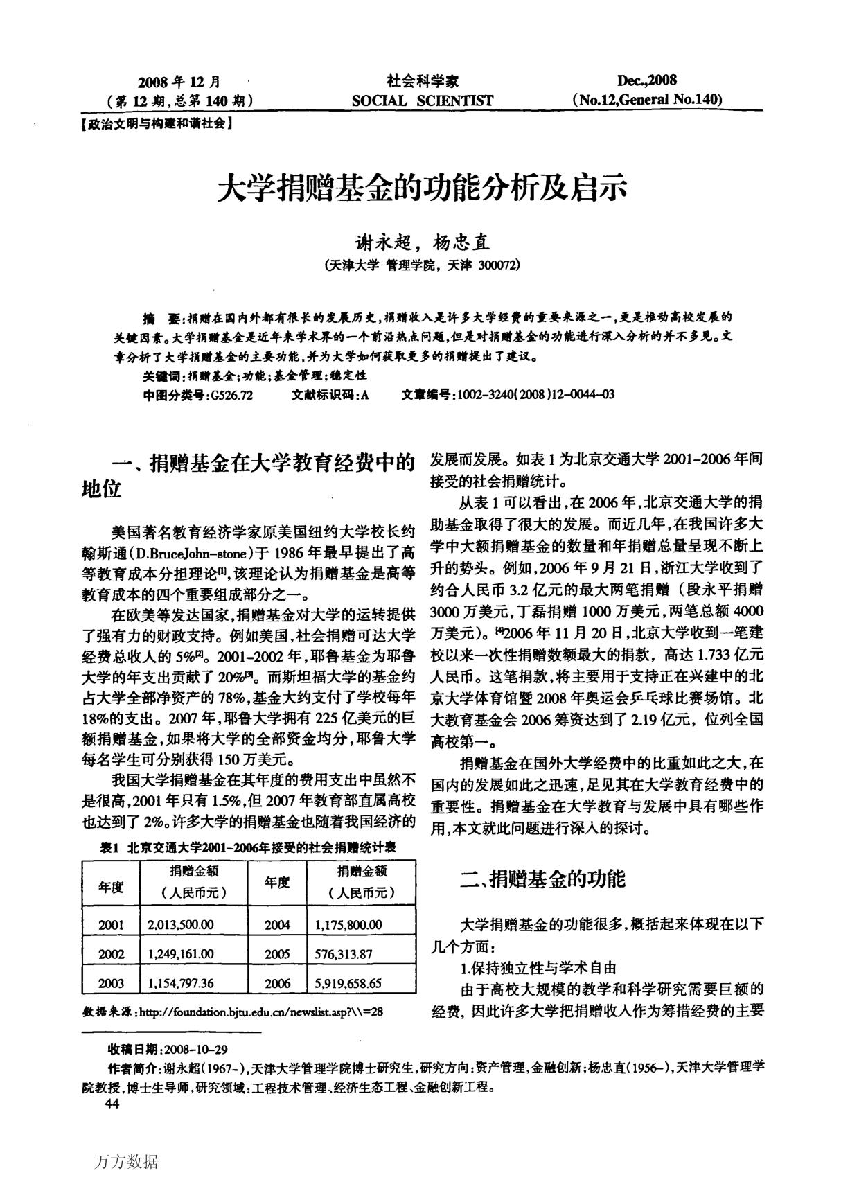 大学捐赠基金的功能分析及启示