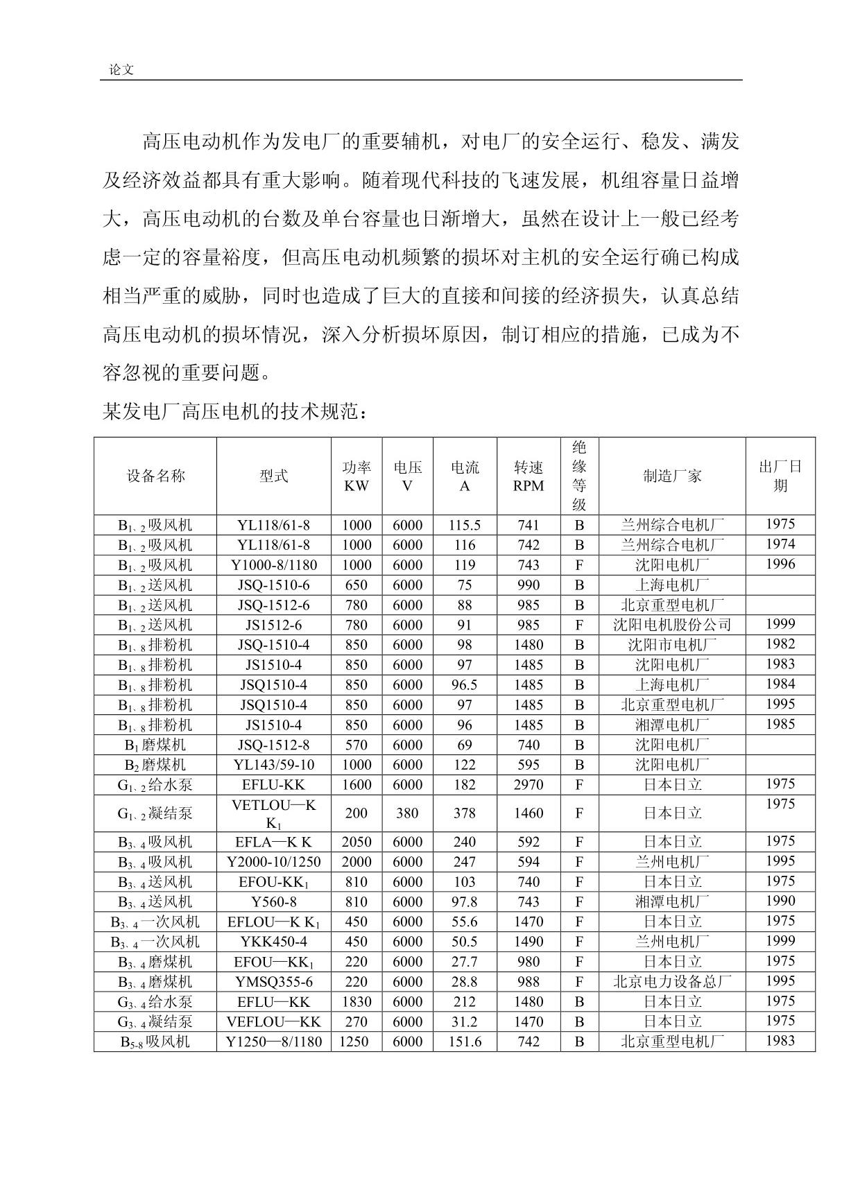 6KV高压电机故障分析及预防措施