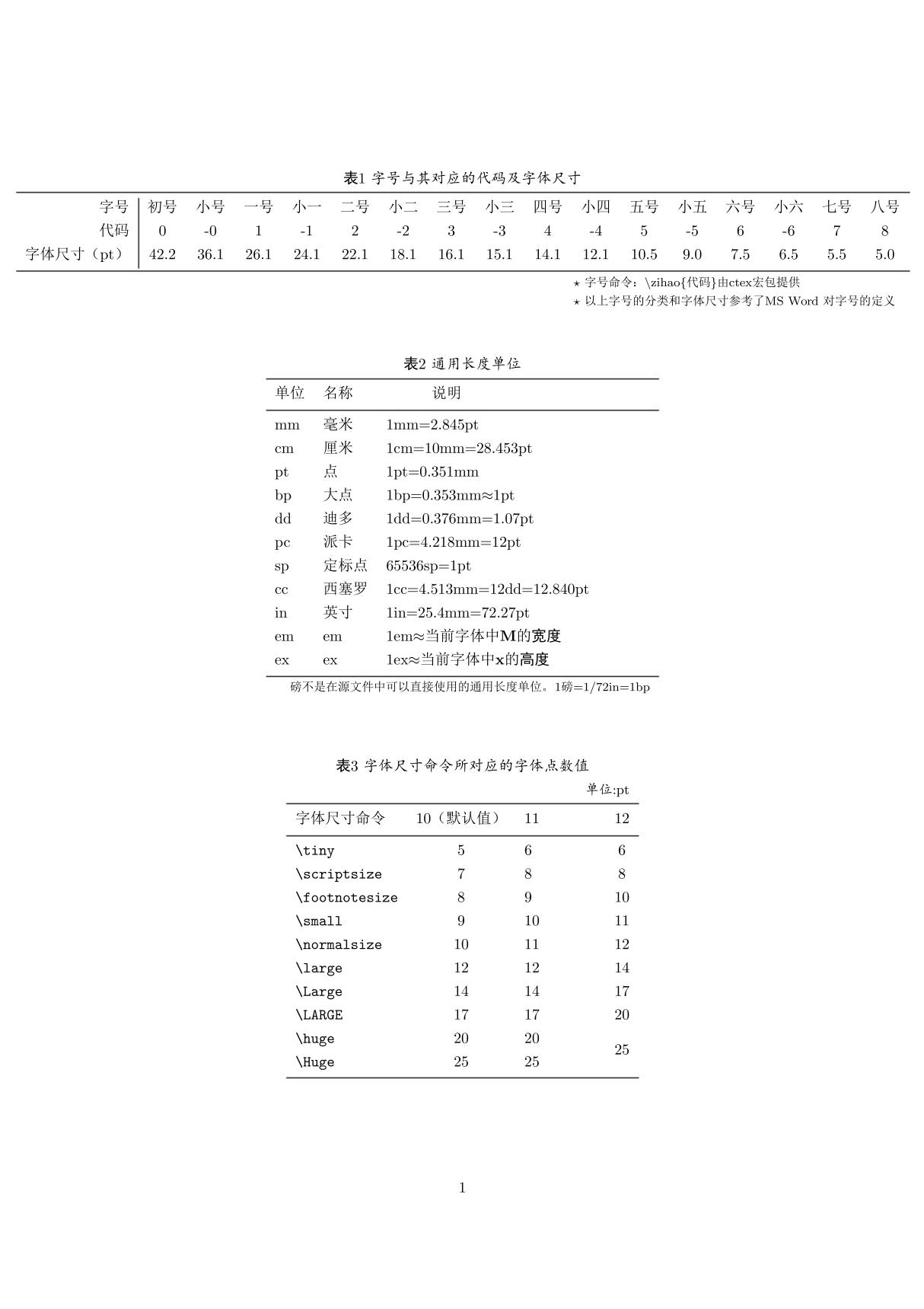 LaTeX字体尺寸和长度单位