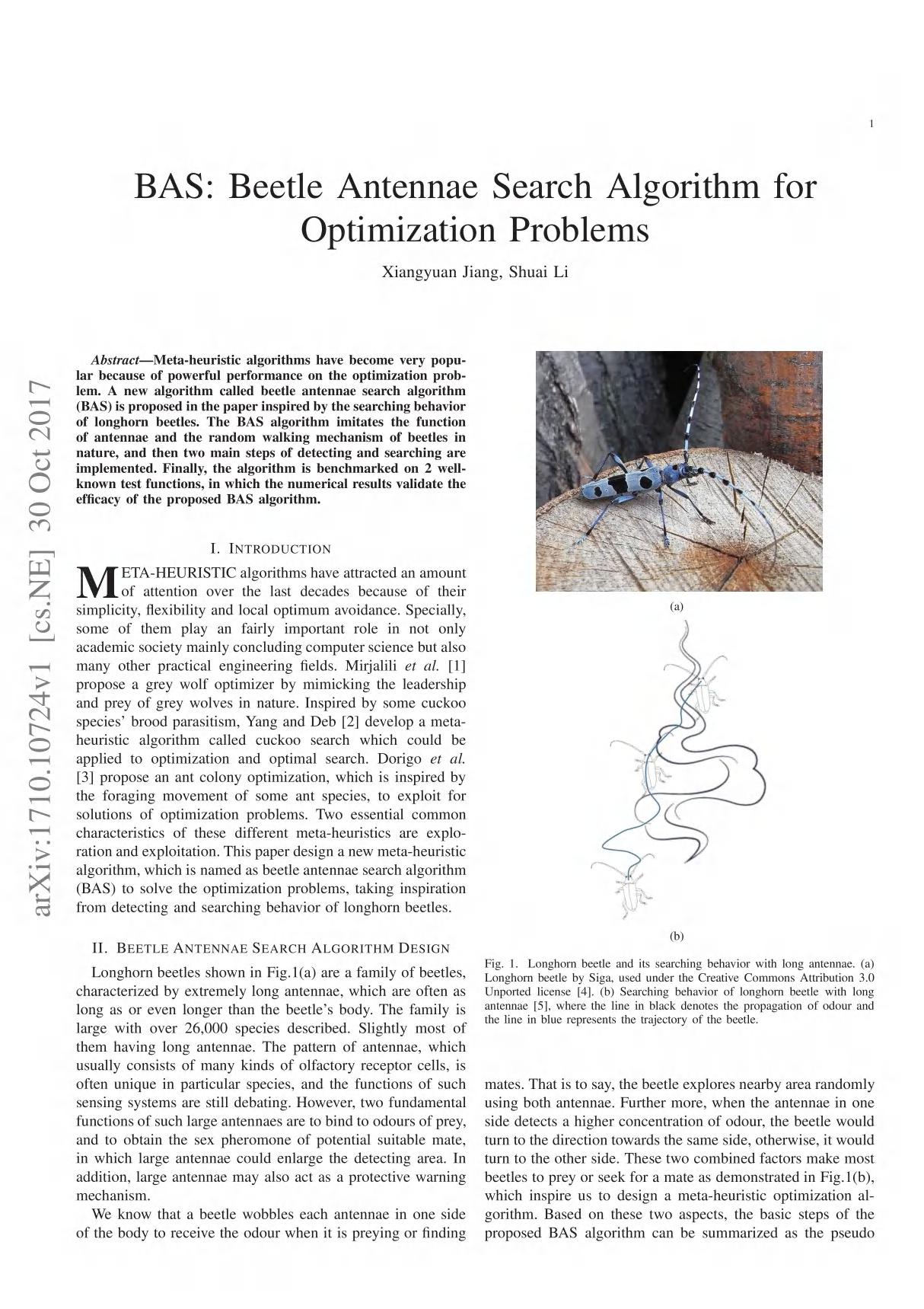 BAS  Beetle Antennae Search Algorithm for Optimization Problems