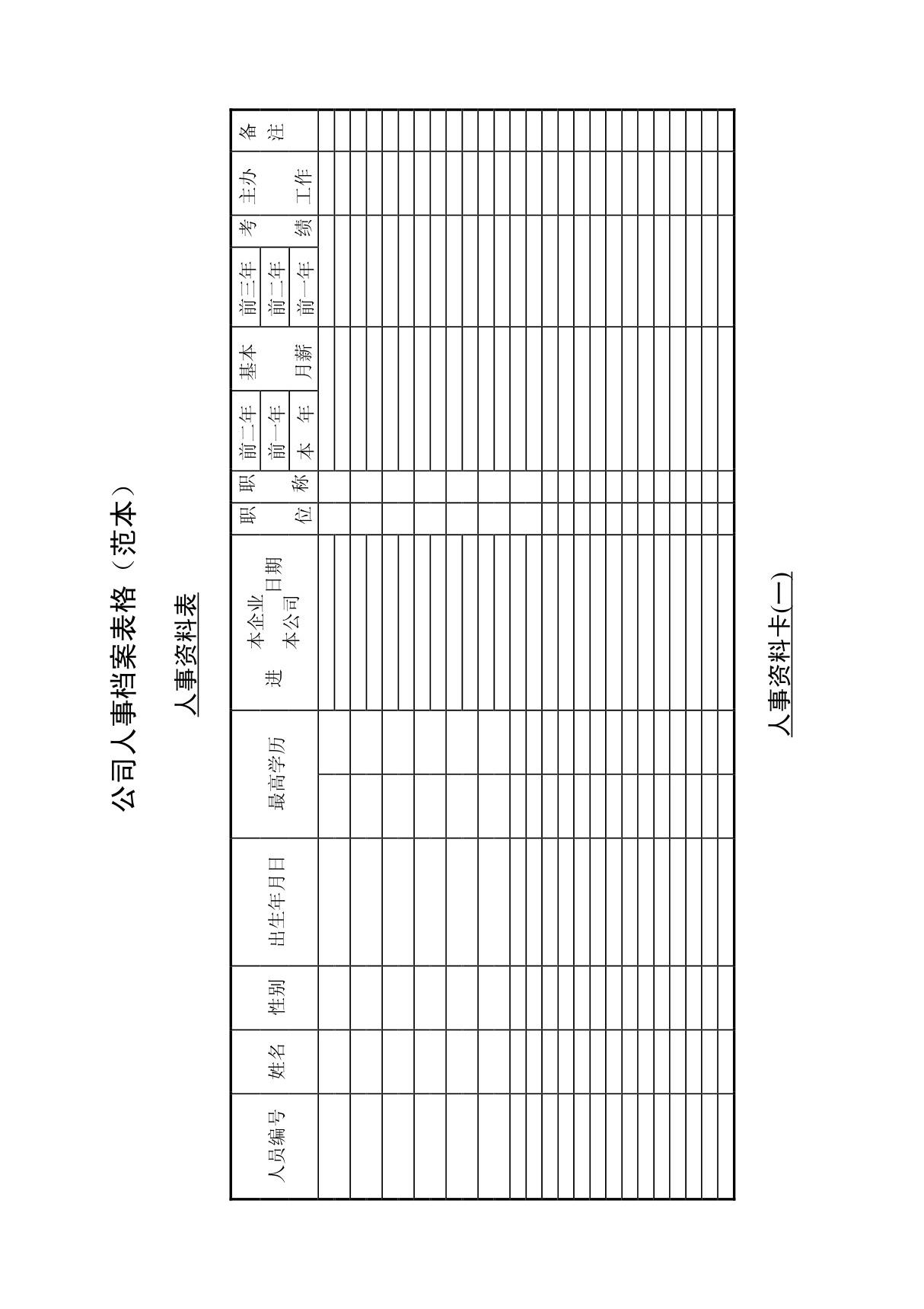 公司人事档案表格(范本)