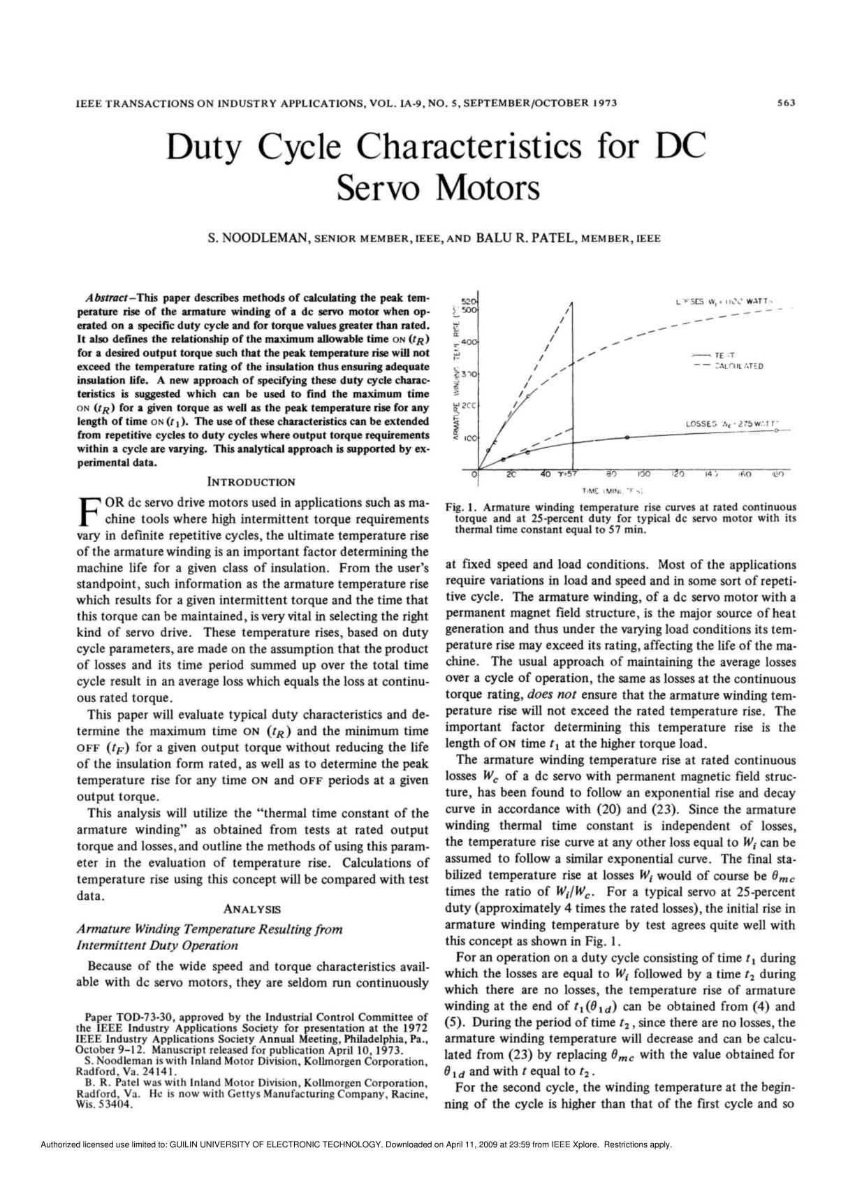 Duty Cycle Characteristics for DC Servo Motors