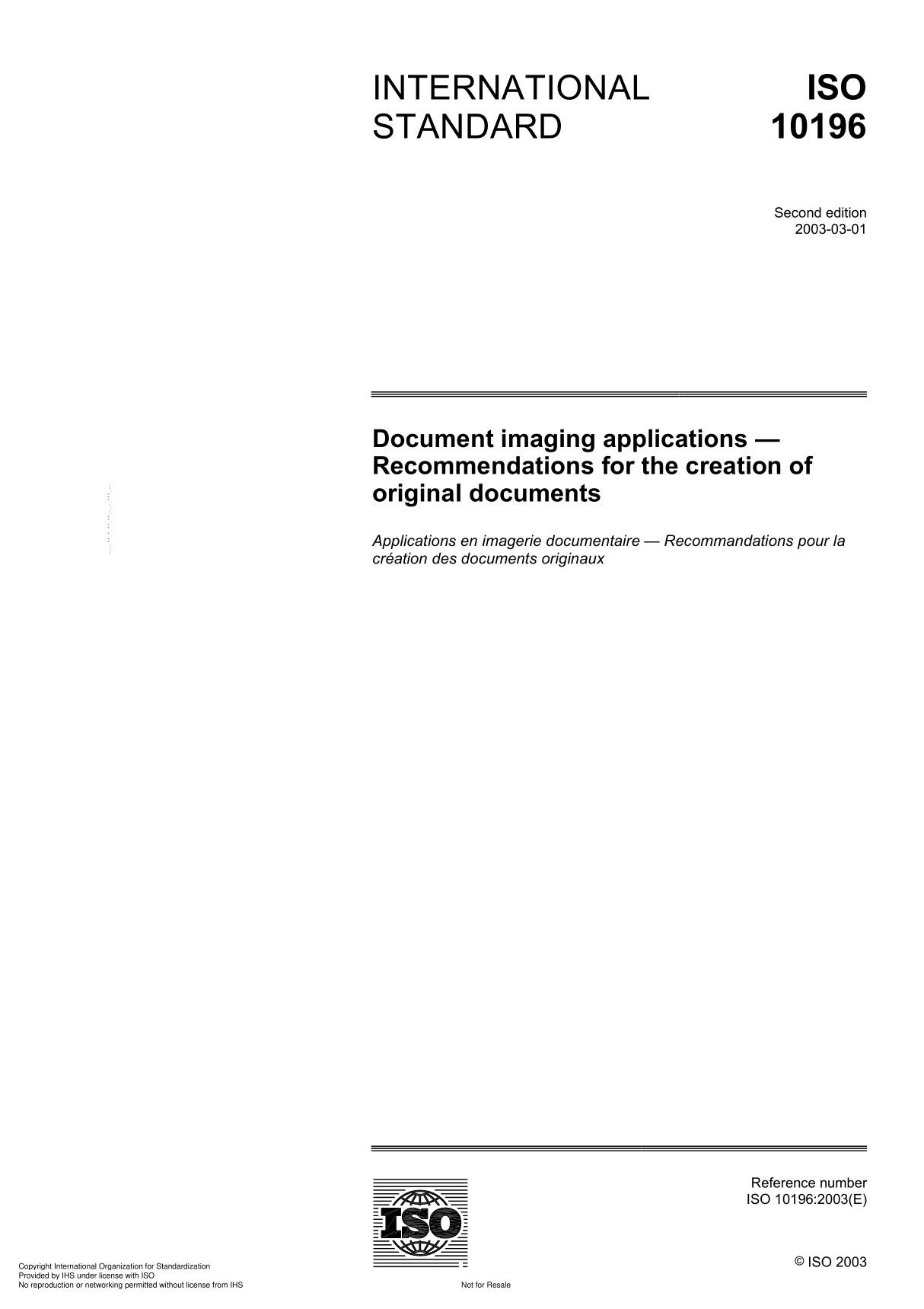 ISO 10196 Document imaging applications  Recommendations for the creation of original document