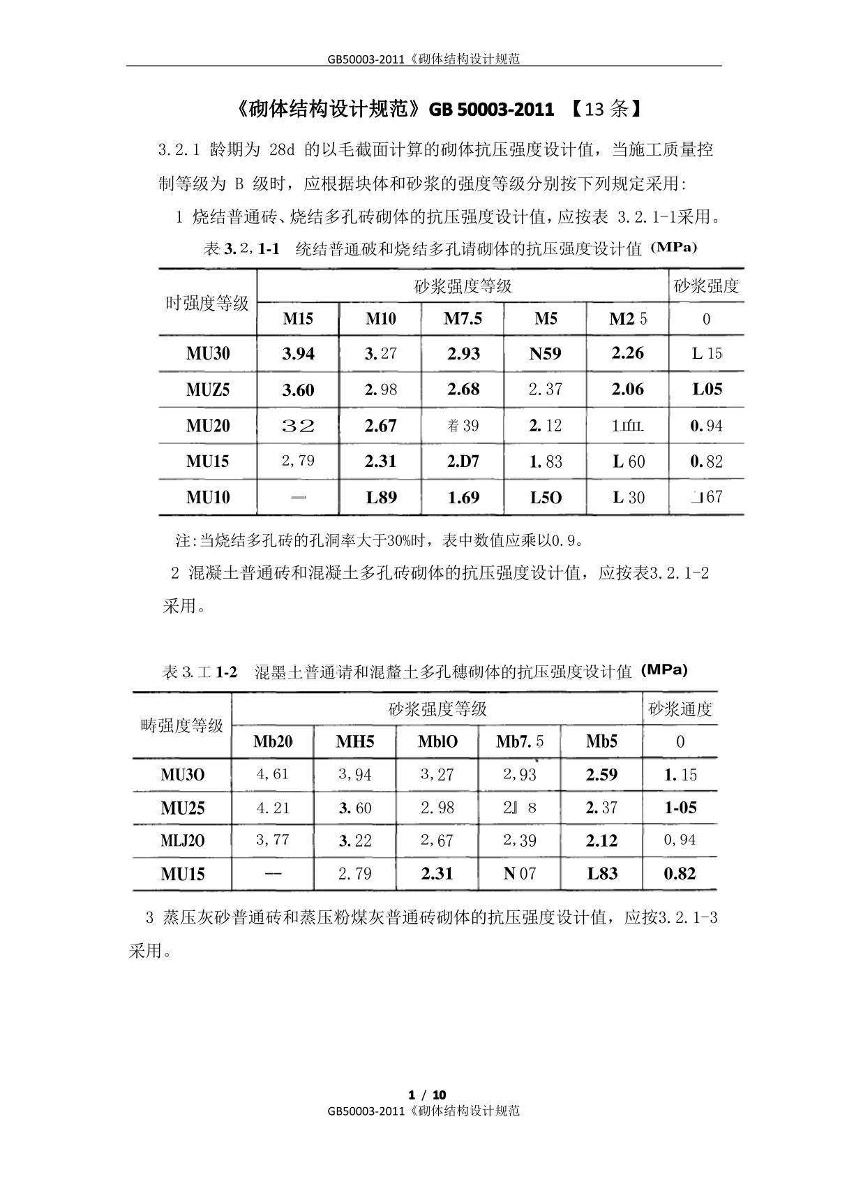 砌体结构设计规范大全