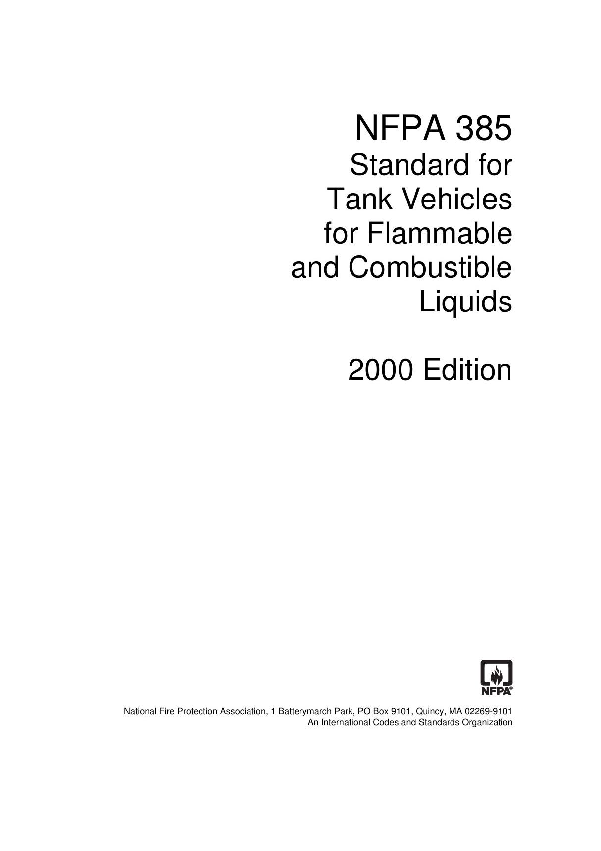 消防标准NFPA 385-2000美国消防协会消防防火国际标准全文下载Fire Protection Standard