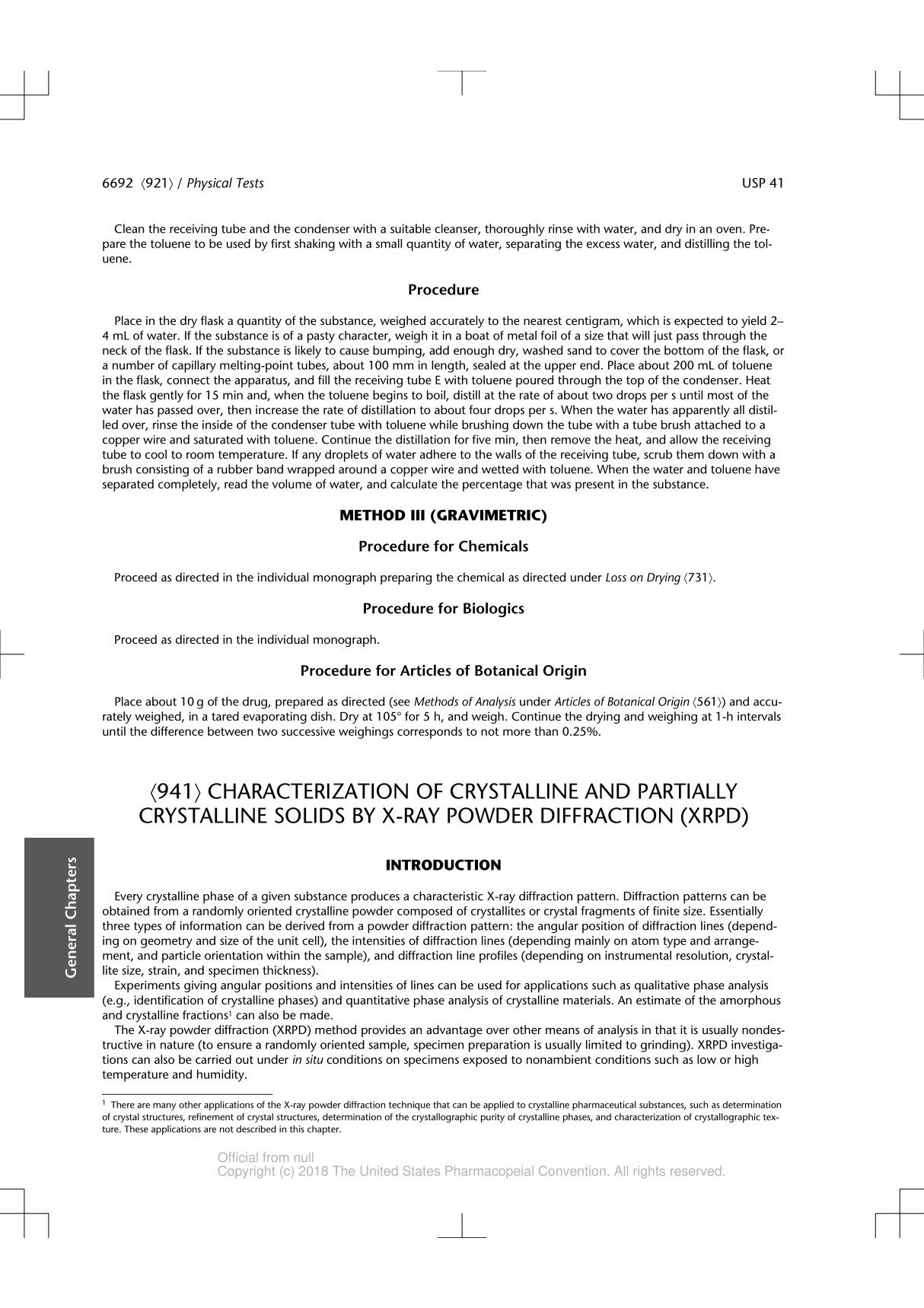 941 characterization of crystalline and partially crystalline solids by x-ray powder diffraction (xrpd) 美国药典USP41-NF36