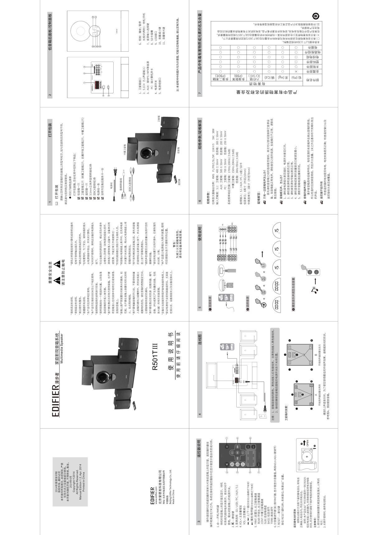 EDIFIER漫步者R501T III使用说明书