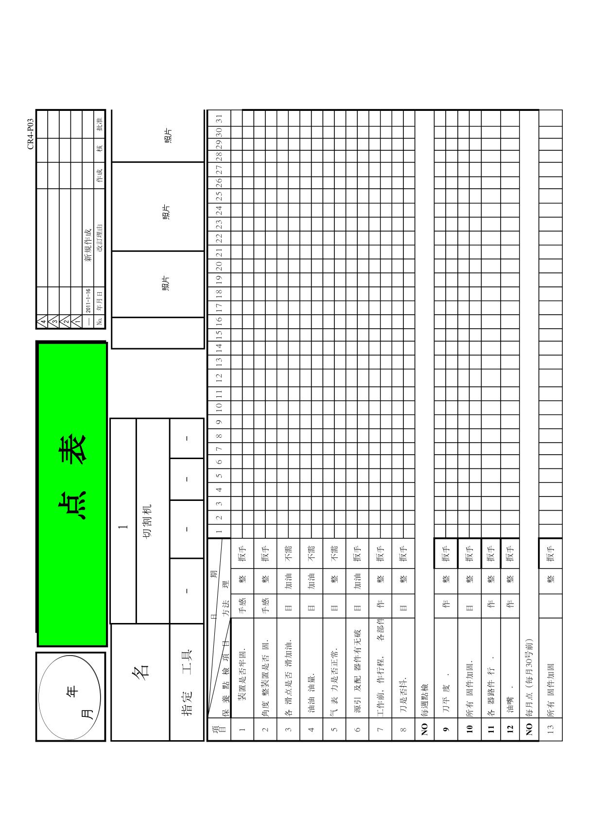 切割机点检表