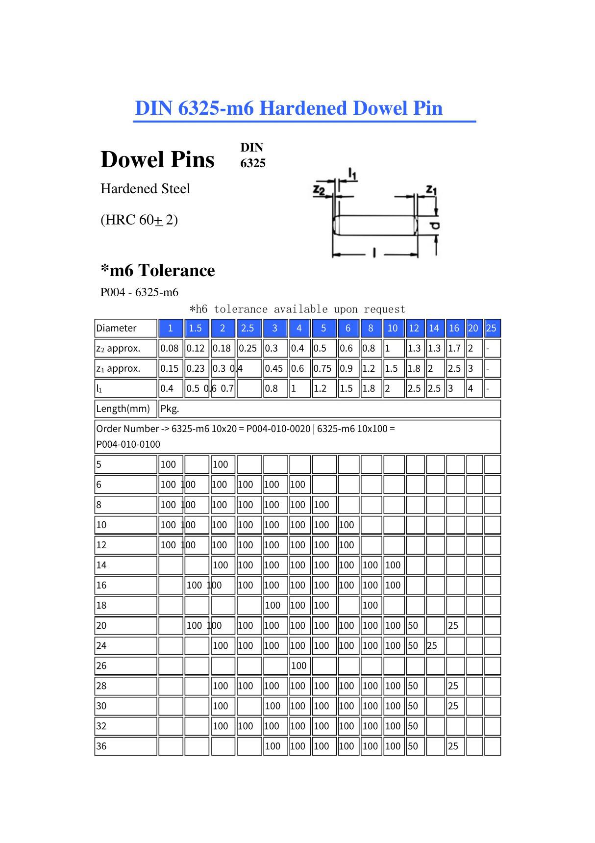 DIN 6325-m6 Hardened Dowel Pin