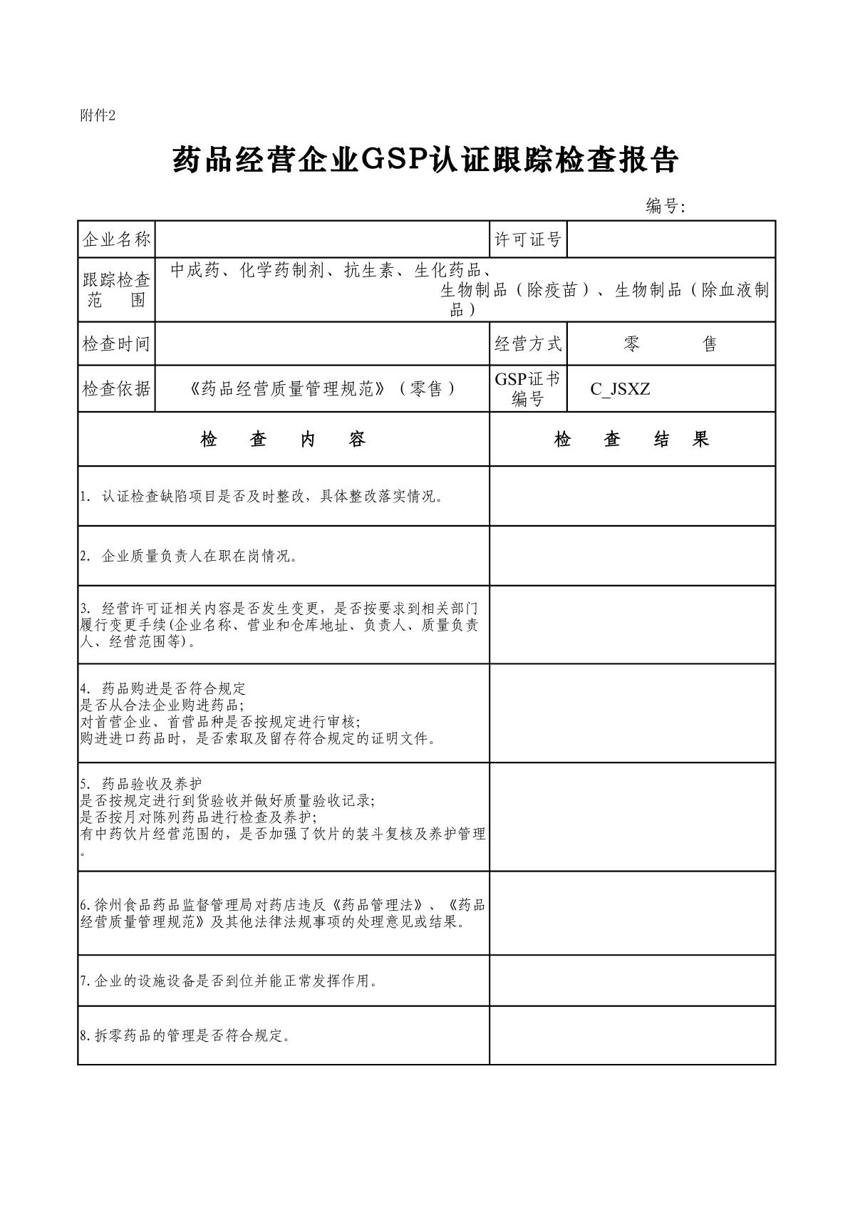 药品经营企业GSP认证跟踪检查报告