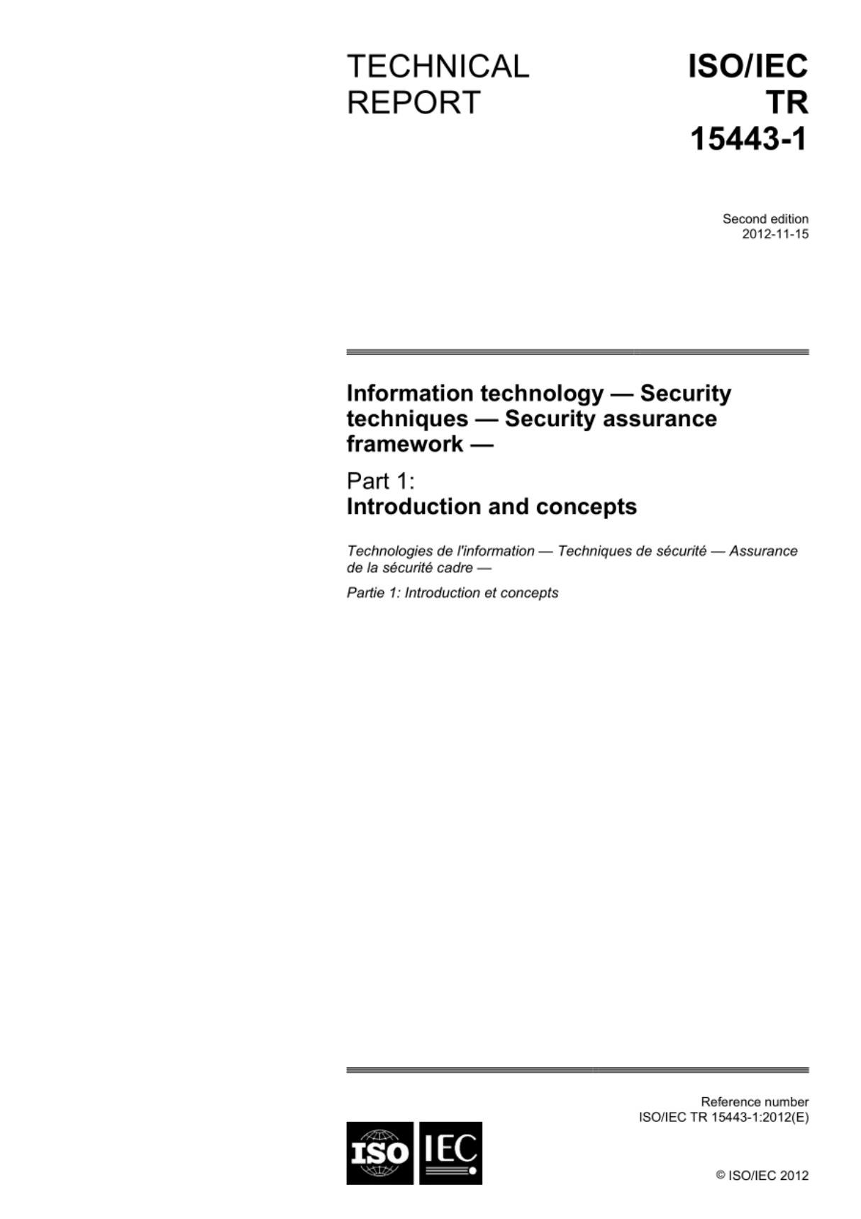 ISO IEC TR 15443-1 2012 信息技术-安全技术-安全保障框架-第1部分 介绍和概念 - 完整英文版(60页)