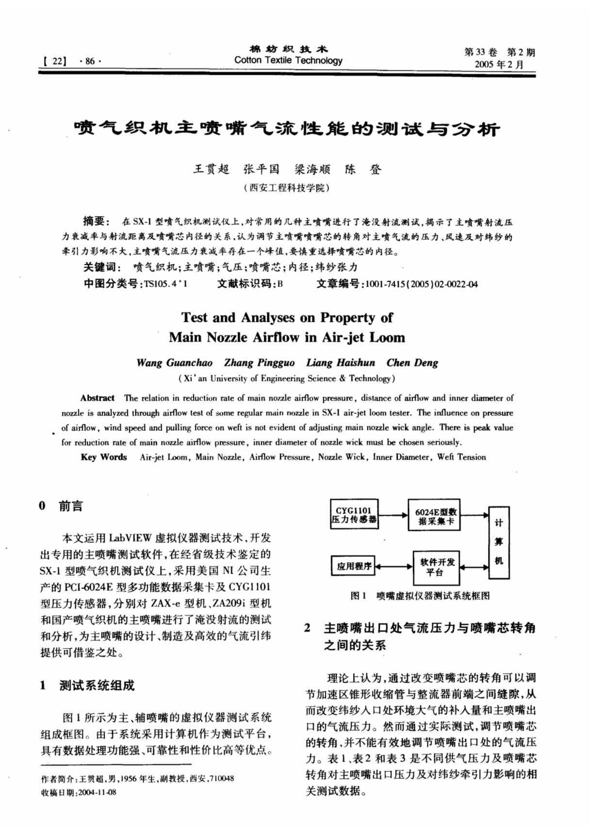 喷气织机主喷嘴气流性能的测试与分析