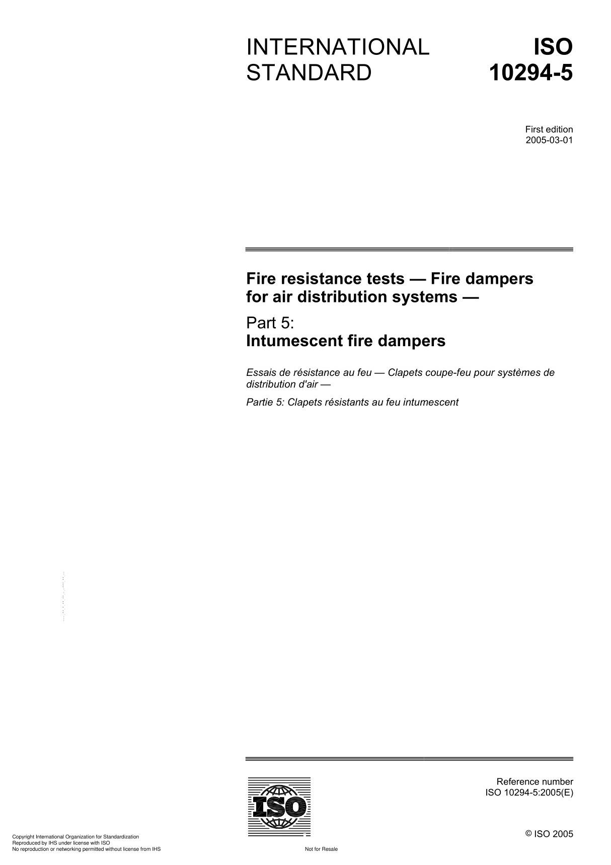 ISO 10294-5 Fire resistance tests  Fire dampers for air distribution system