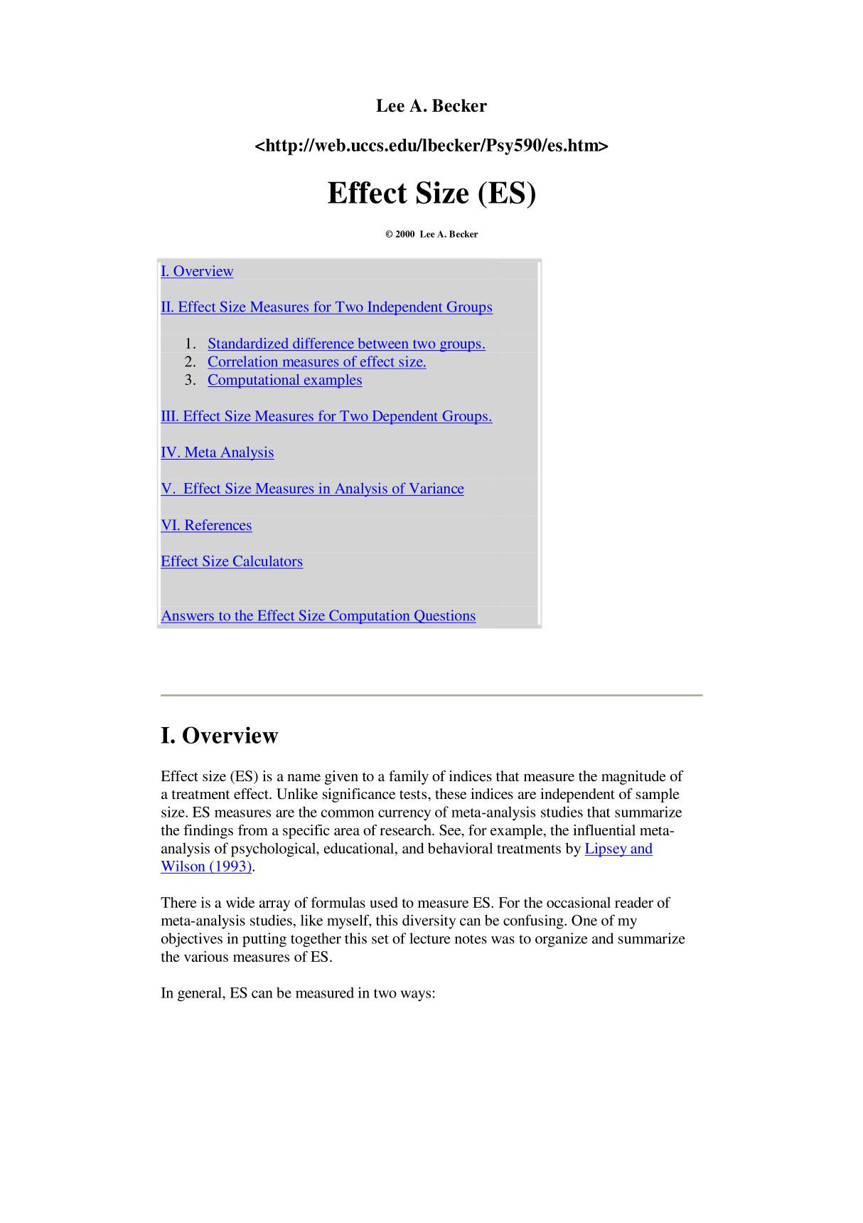 effect size (es)