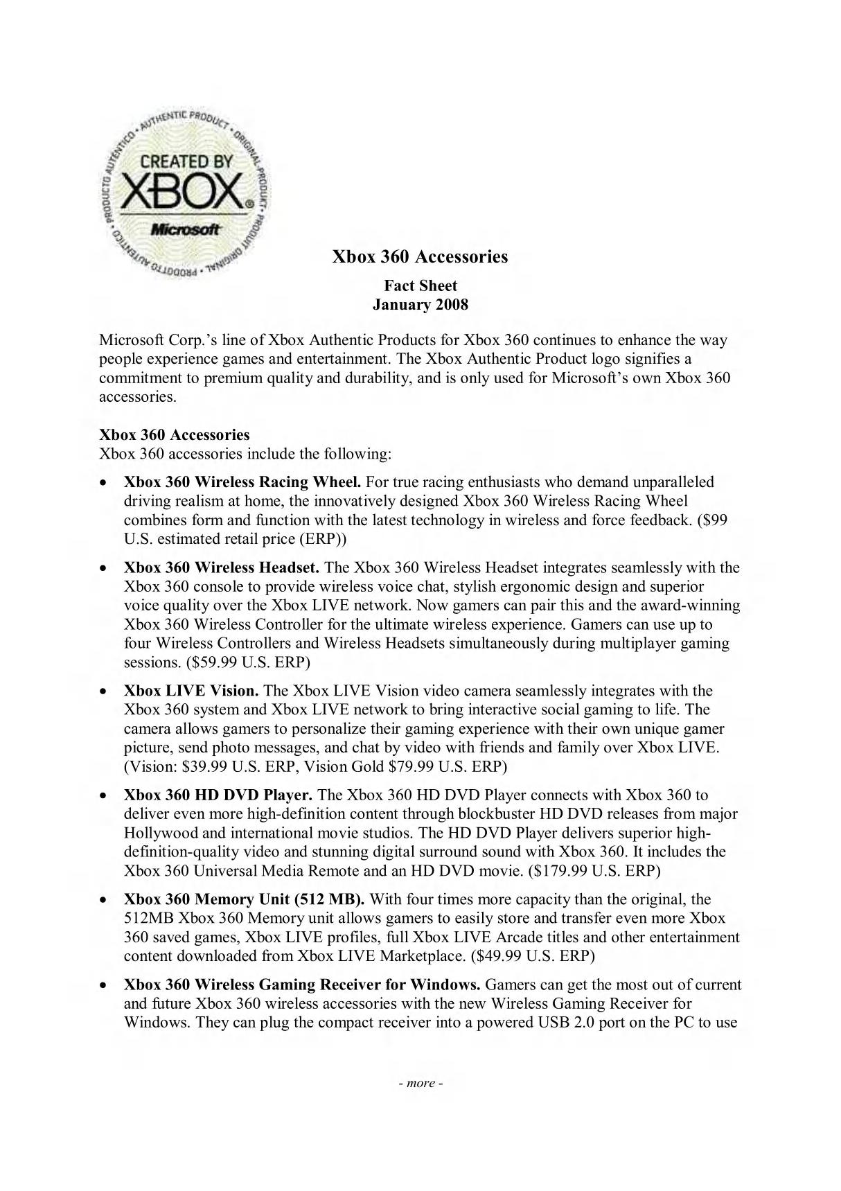 Xbox 360 Accessories - Microsoft Corporation