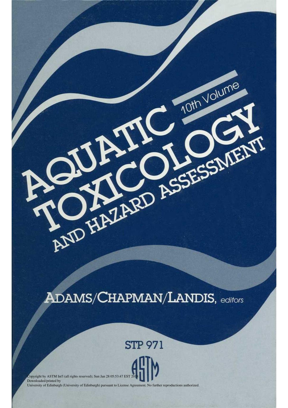 Aquatic Toxicology And Hazard Assessment 10th Volume(ASTM STP971-88)