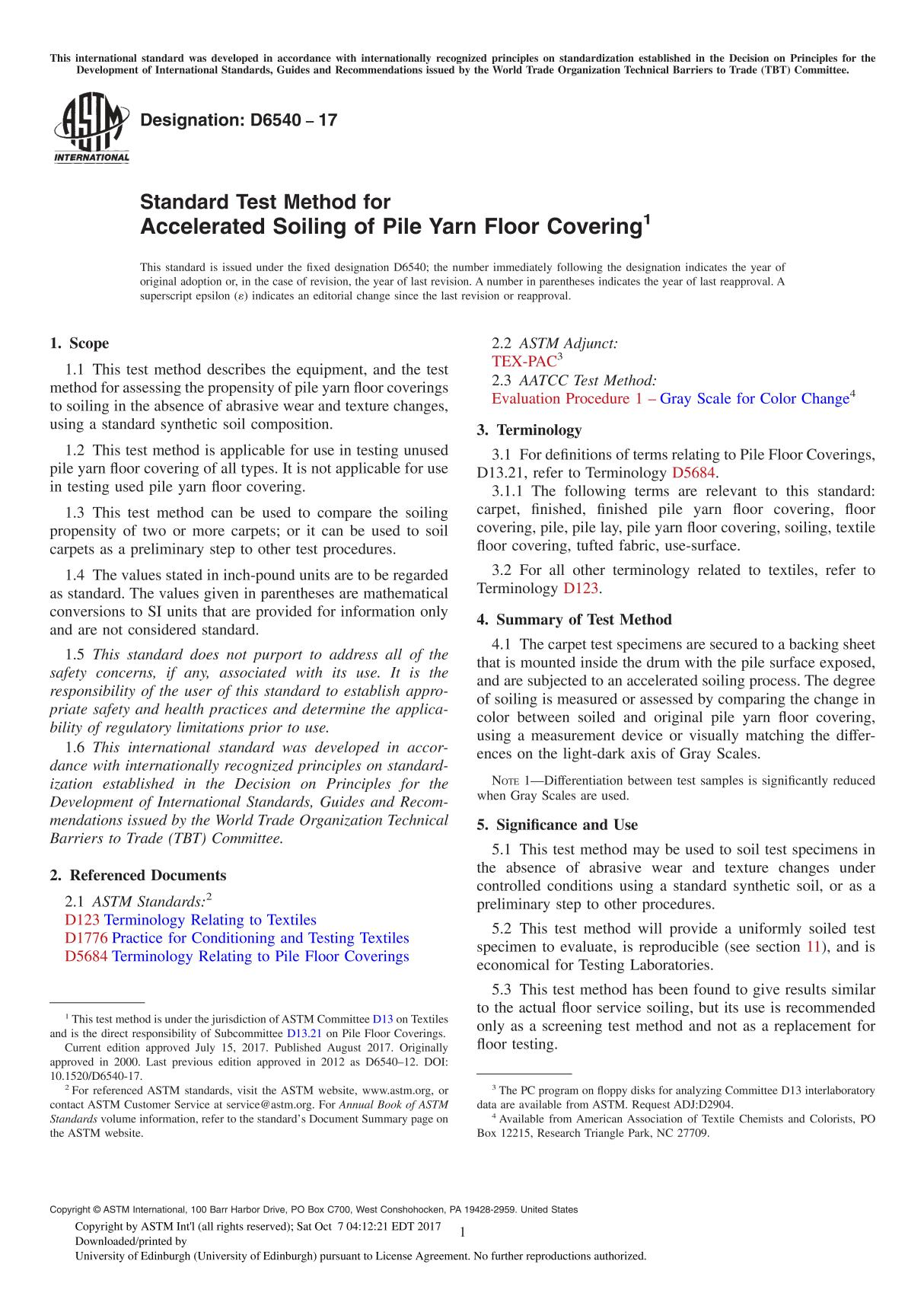 ASTM D6540-17 Standard Test Method for Accelerated Soiling of Pile Yarn Floor Covering