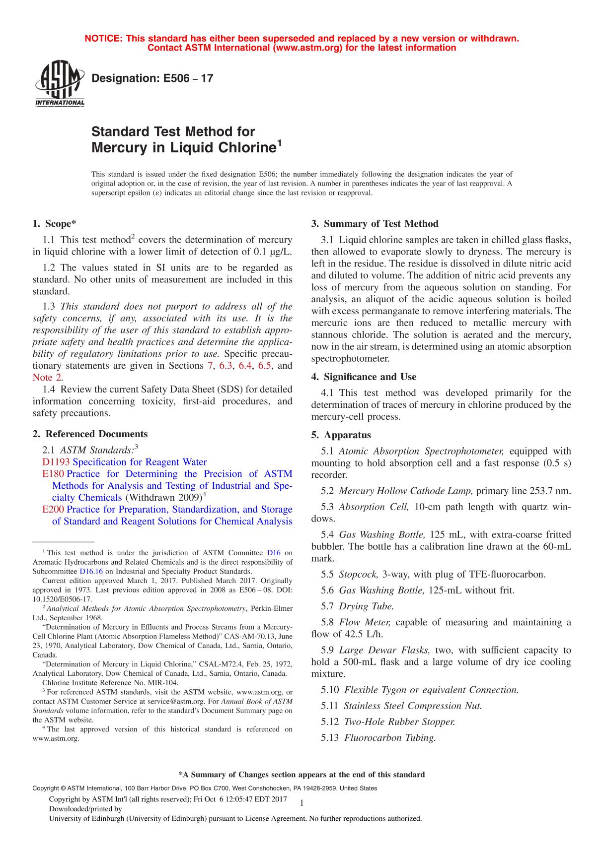 ASTM E506 - 17 Standard Test Method for Mercury in Liquid Chlorine