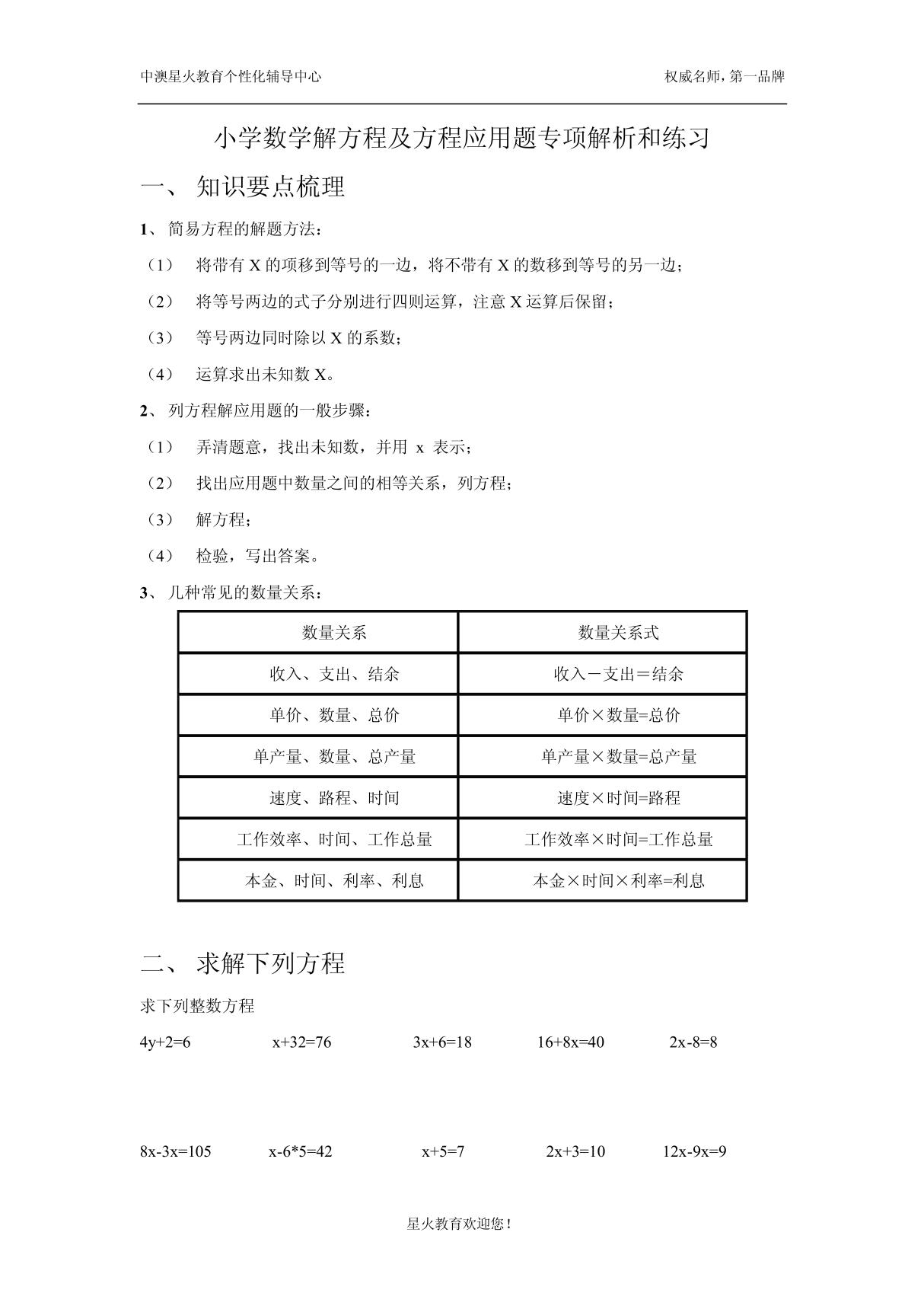 最新最全小学数学解方程及方程应用题专项解析和练习