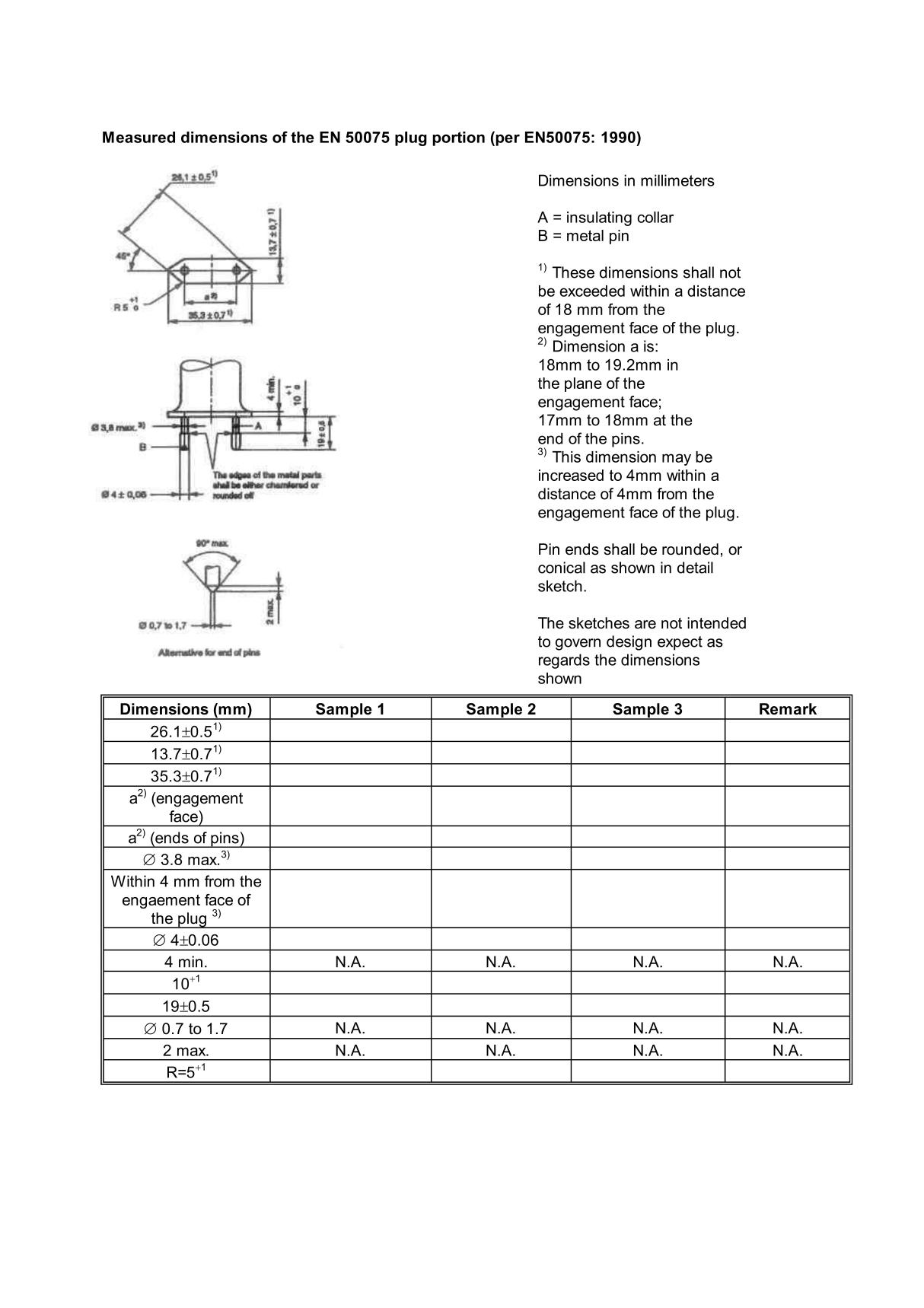 EN 50075 (VDE) plug dimension form