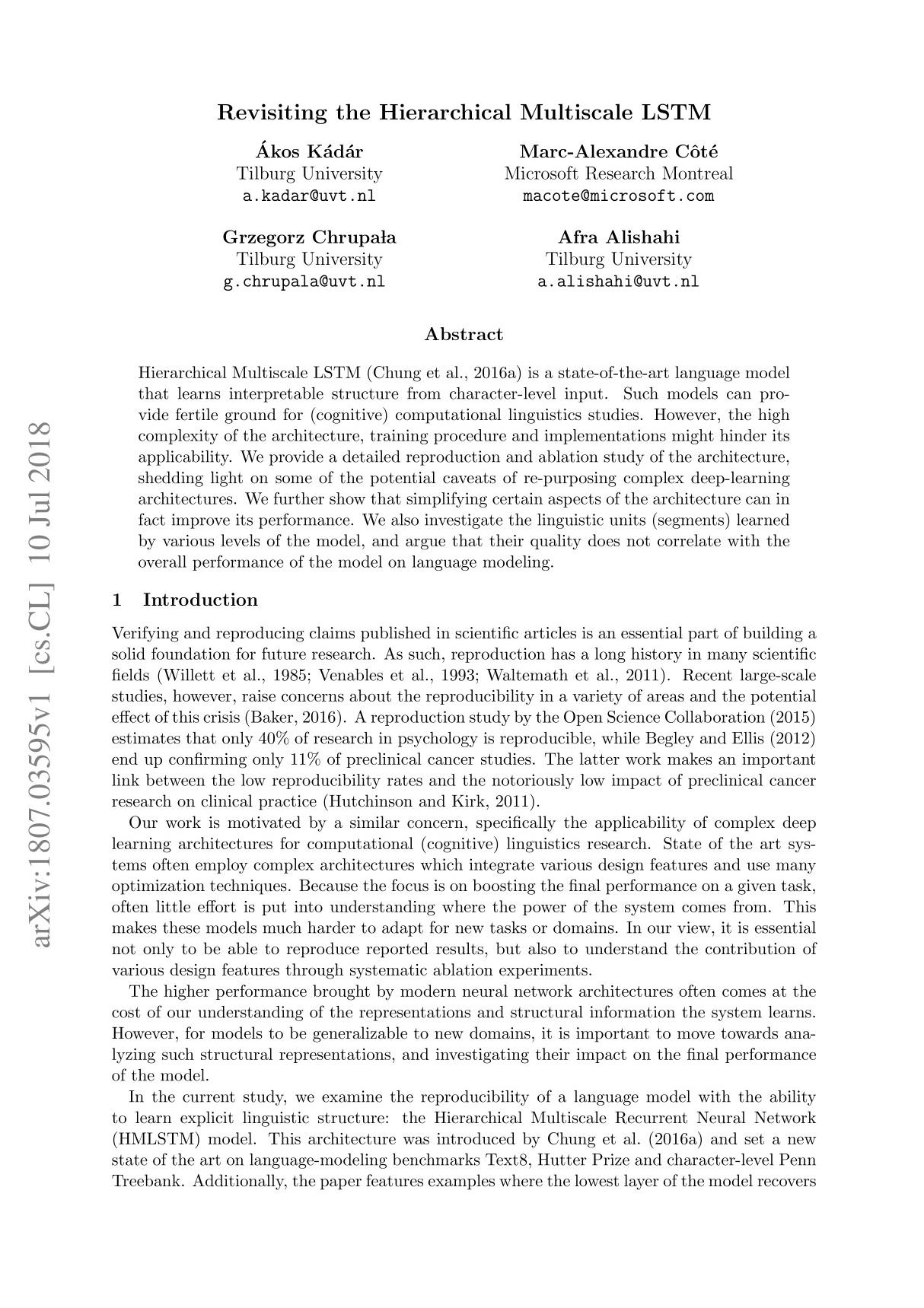 Revisiting the Hierarchical Multiscale LSTM