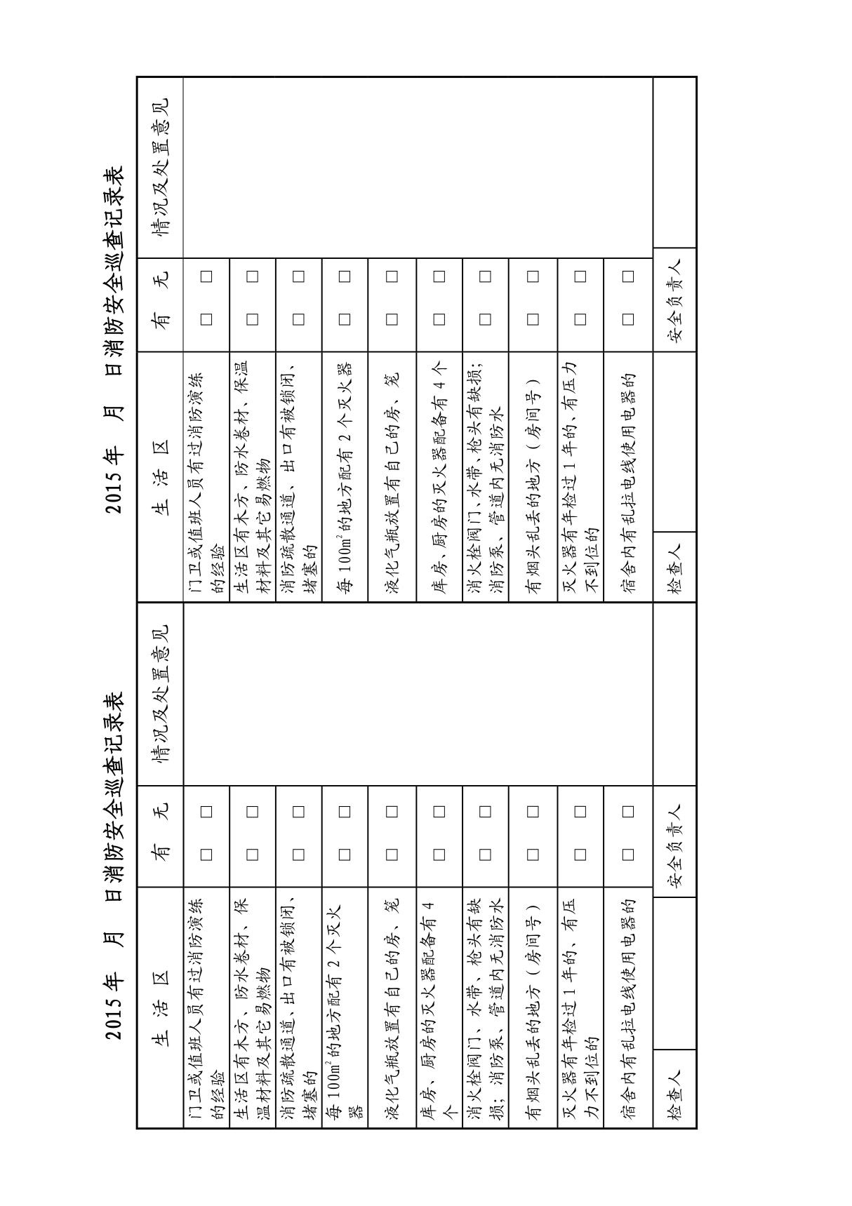 生活区消防安全检查记录表