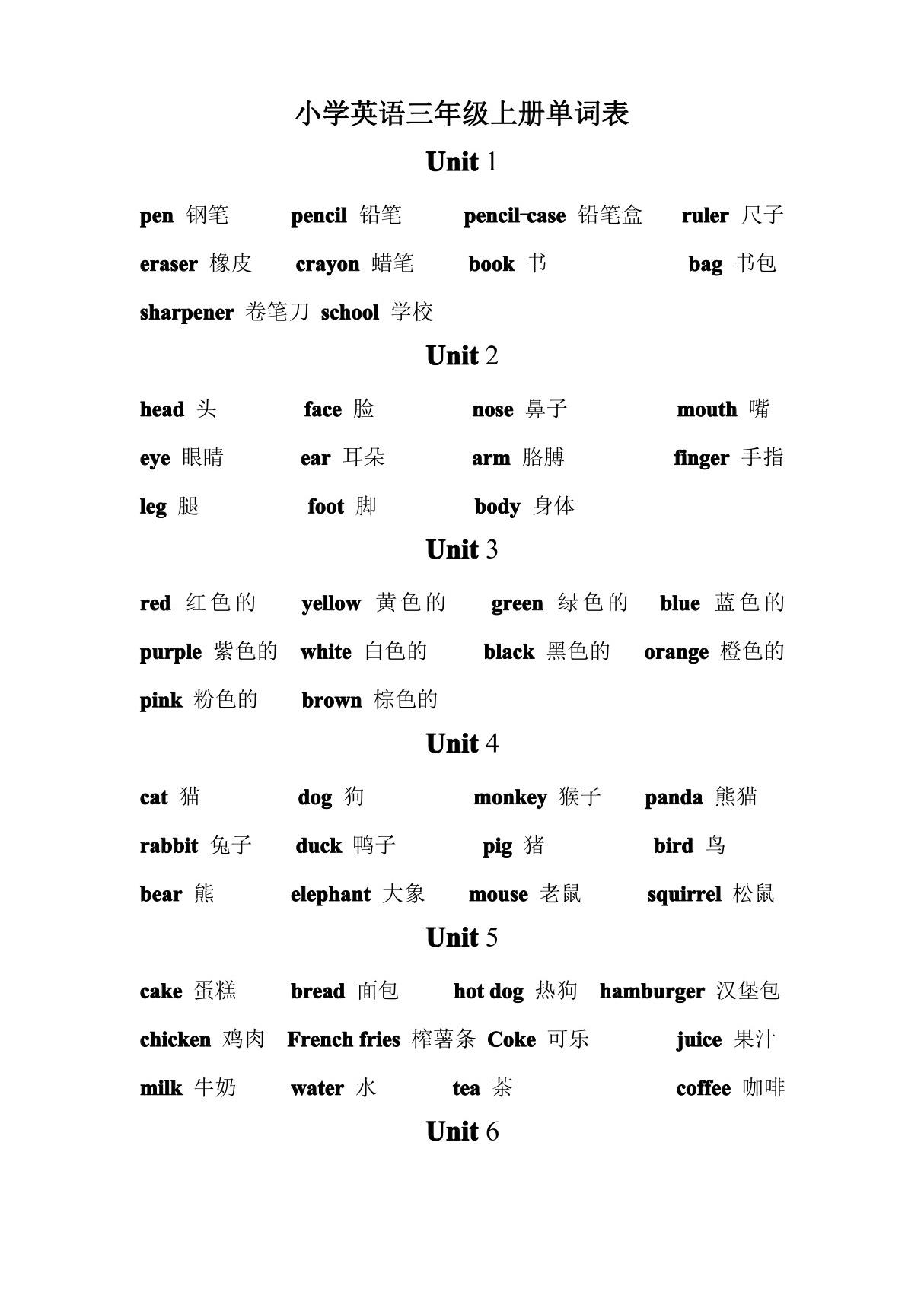 小学英语英语单词表大全(完整版)