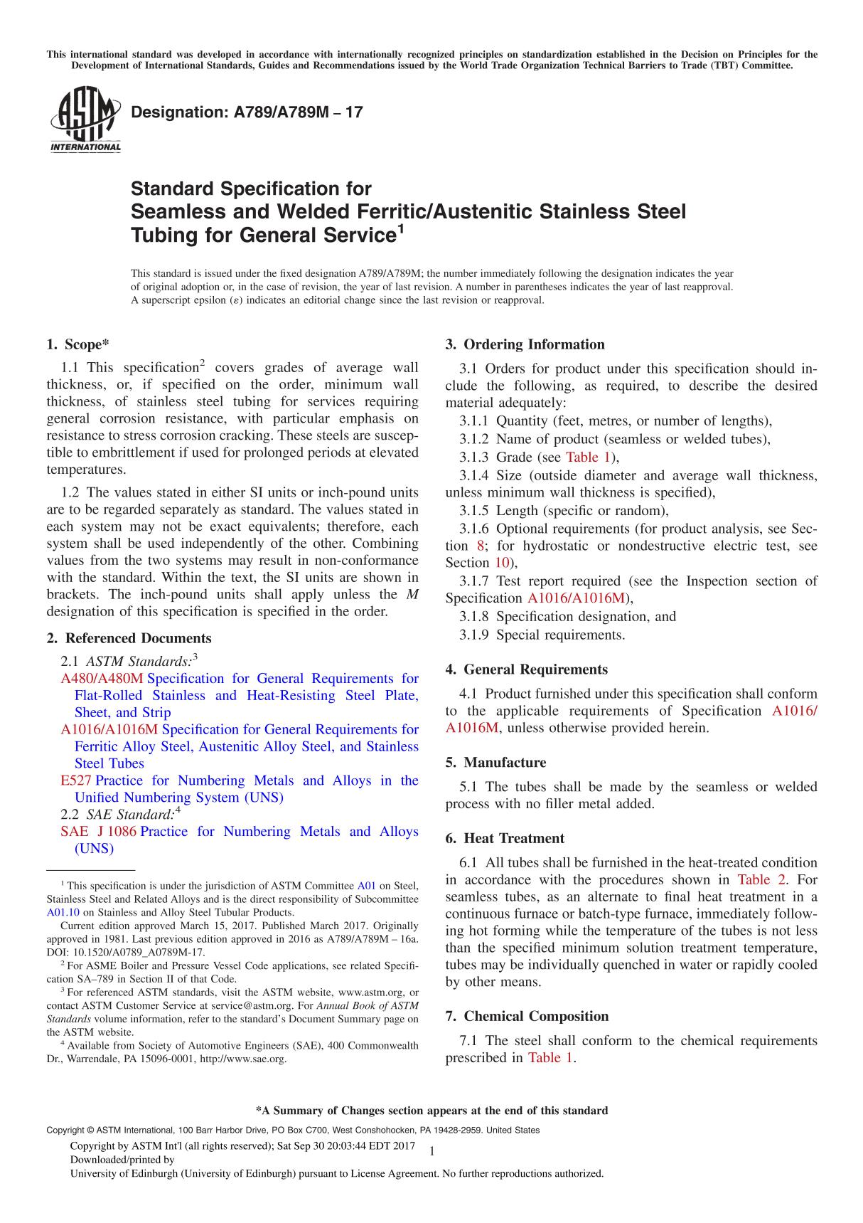 ASTM A789 A789M-17 Standard Specification for Seamless and Welded FerriticAustenitic Stainless Steel Tubing for General Service