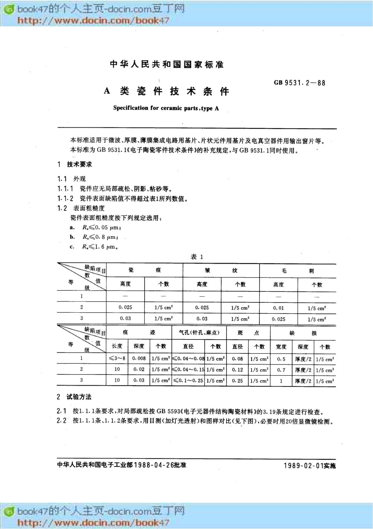 23(电子标准大全)-GB-T 9531-2-1988 A类瓷件技术条