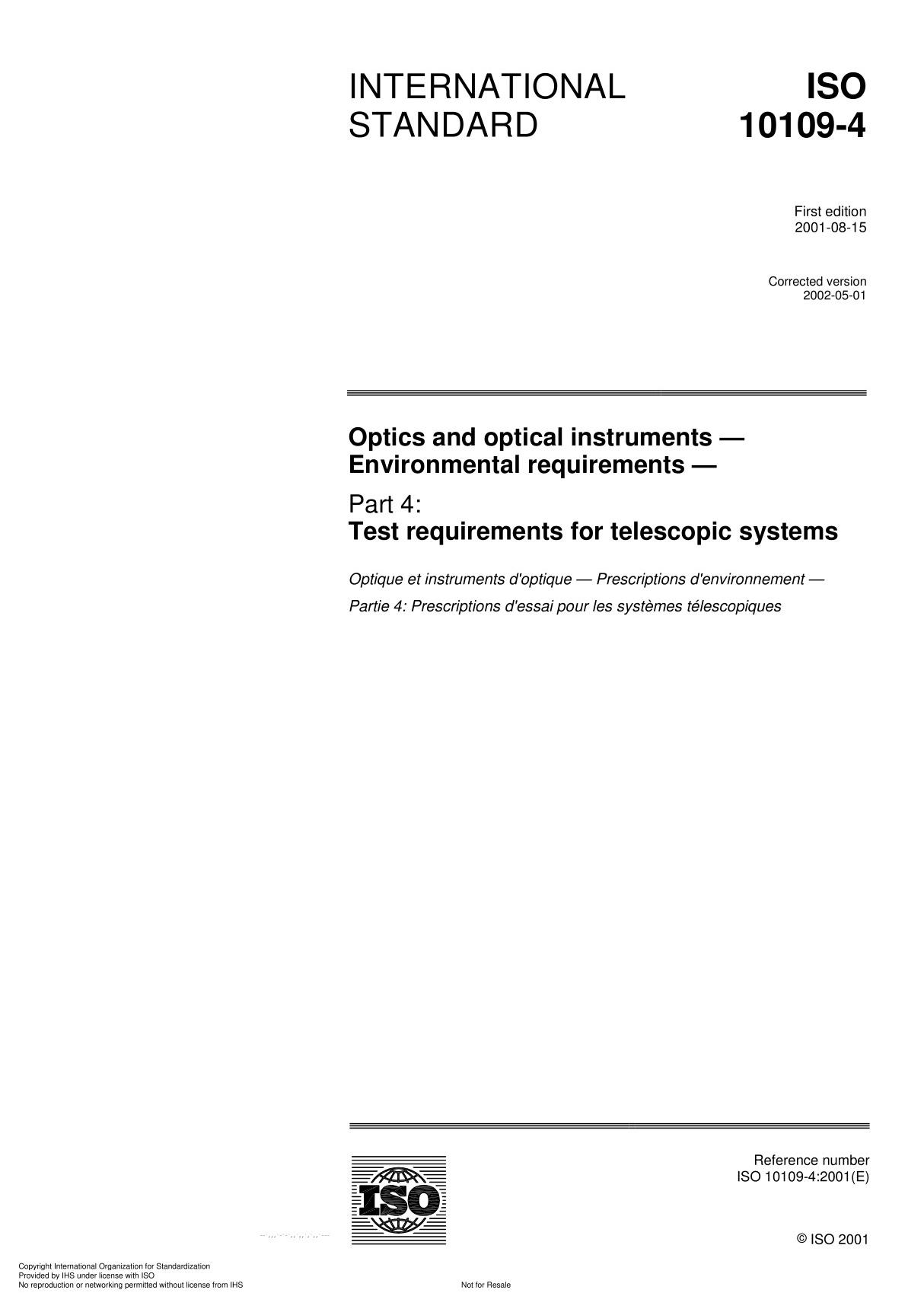 ISO 10109-4 Optics and photonics  Environmental requirement