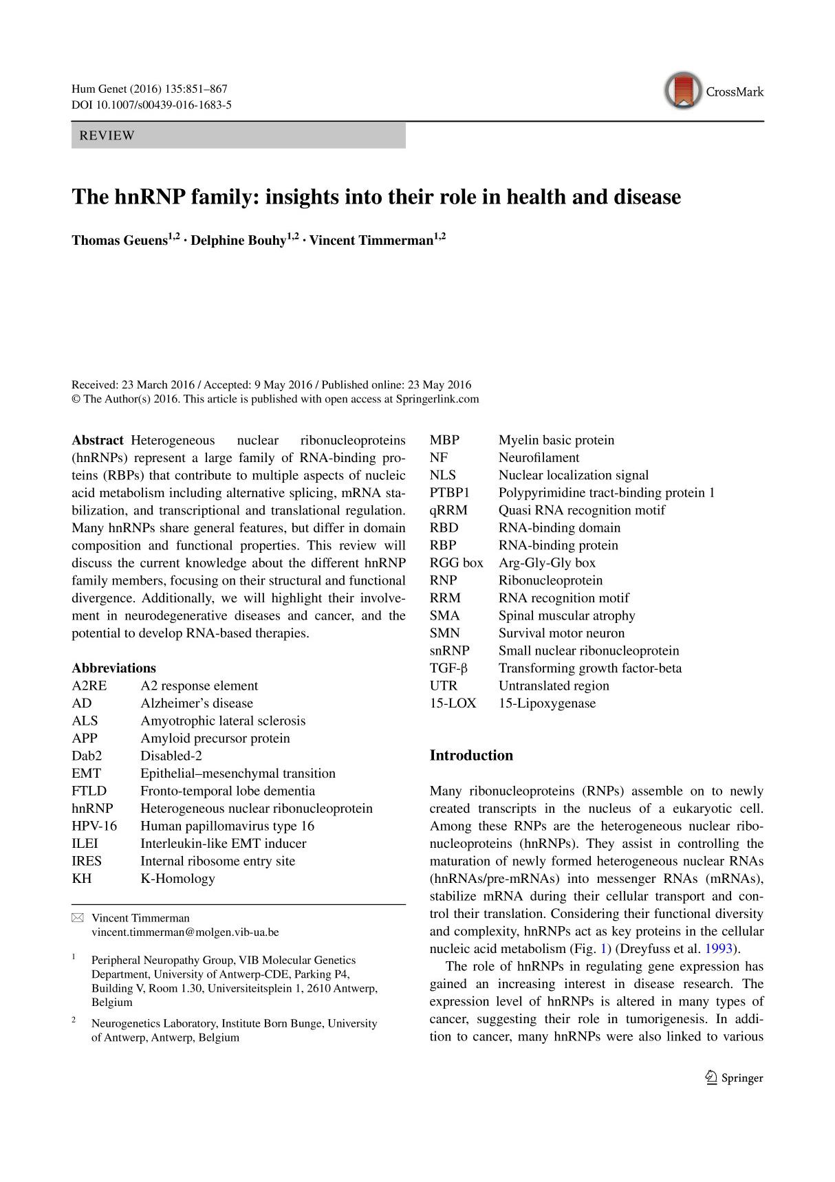 The hnRNP family insights into their role in health and disease