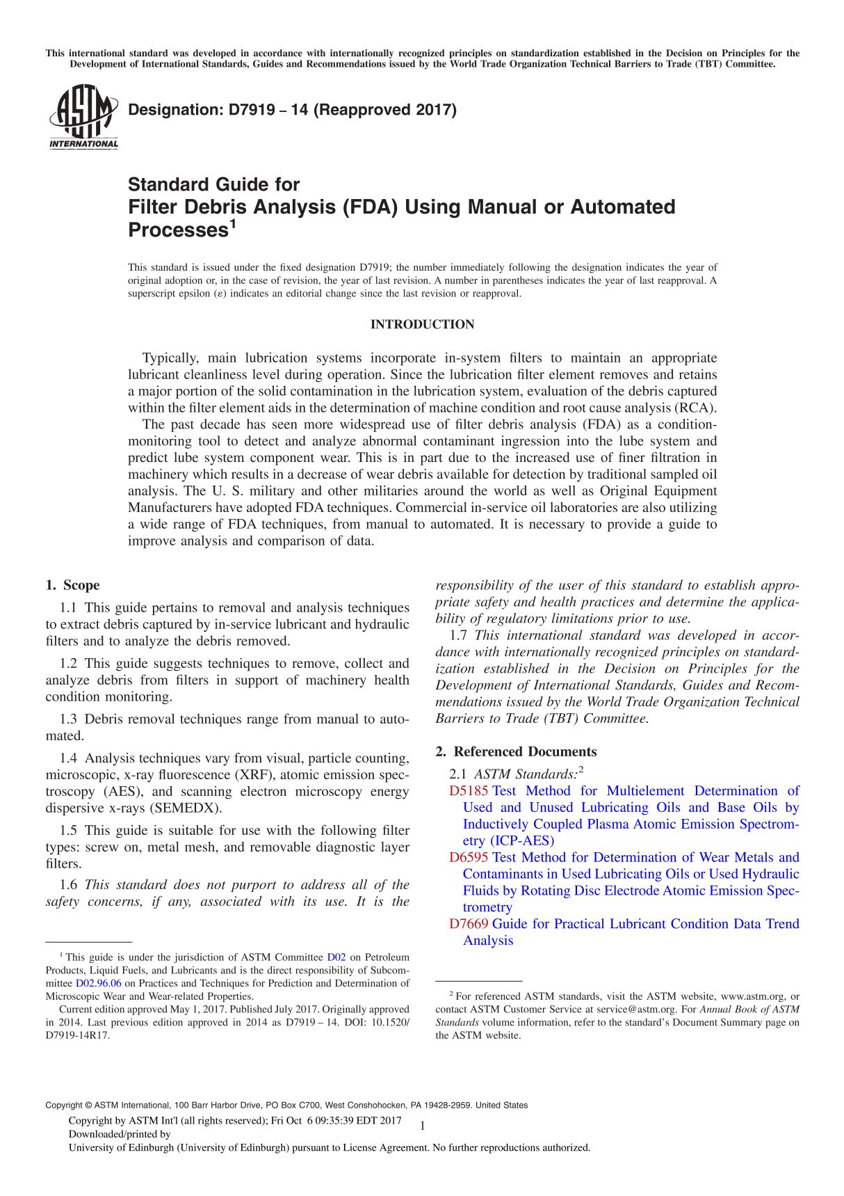 ASTM D7919-14(2017) Standard Guide for Filter Debris Analysis (FDA) Using Manual or Automated Processe