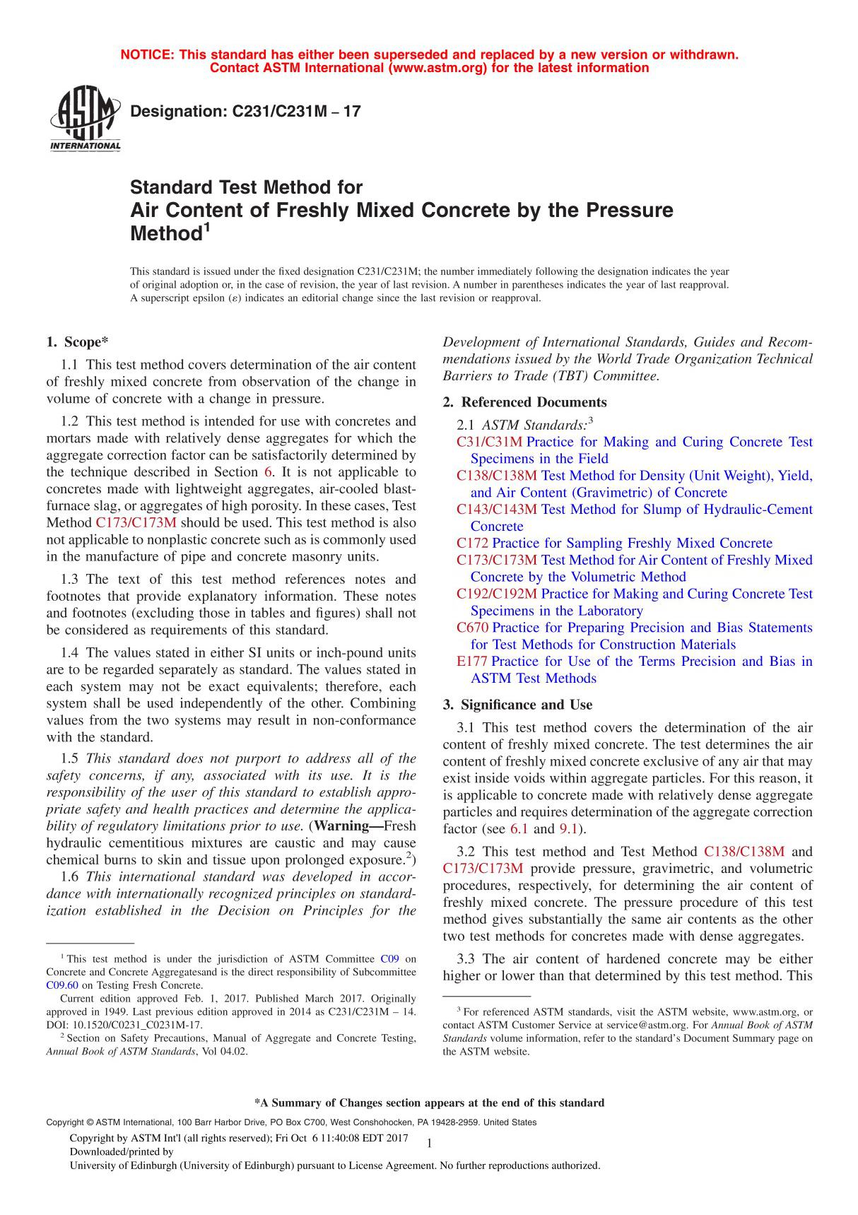 ASTM C231 C231M - 17 Standard Test Method for Air Content of Freshly Mixed Concrete by the Pressure Method