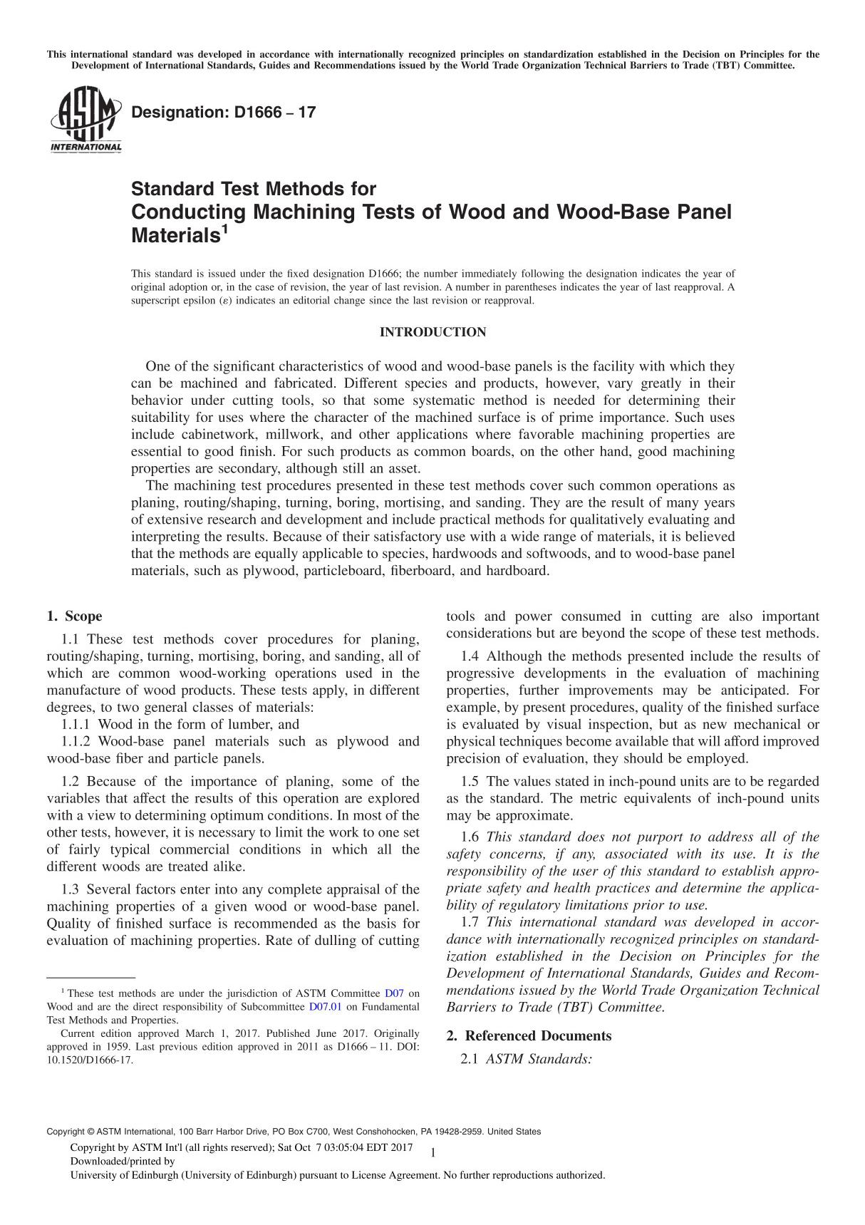 ASTM D1666-17 Standard Test Methods for Conducting Machining Tests of Wood and Wood-Base Panel Material