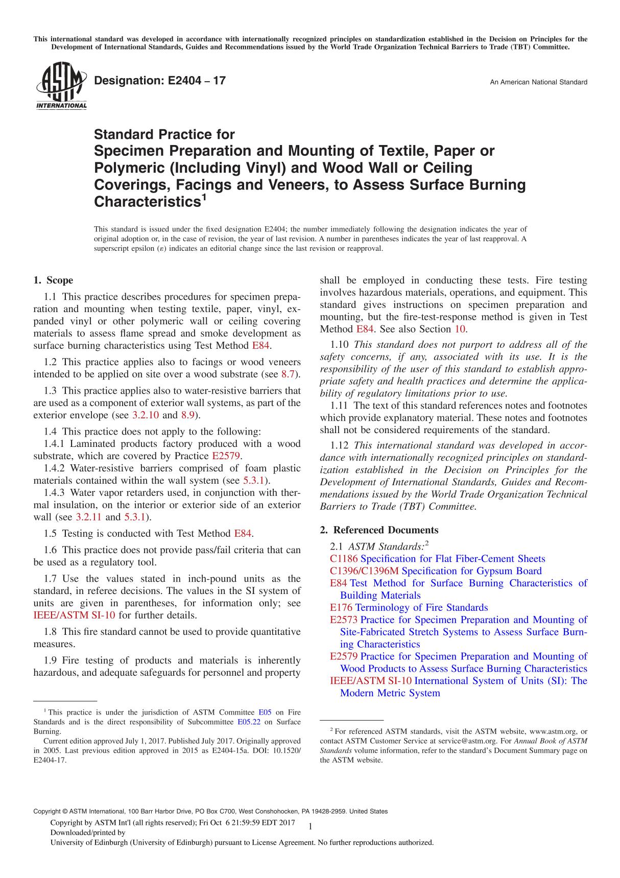 ASTM E2404-17 Standard Practice for Specimen Preparation and Mounting of Textile, Paper or Polymeric (Including Vinyl) and Wood