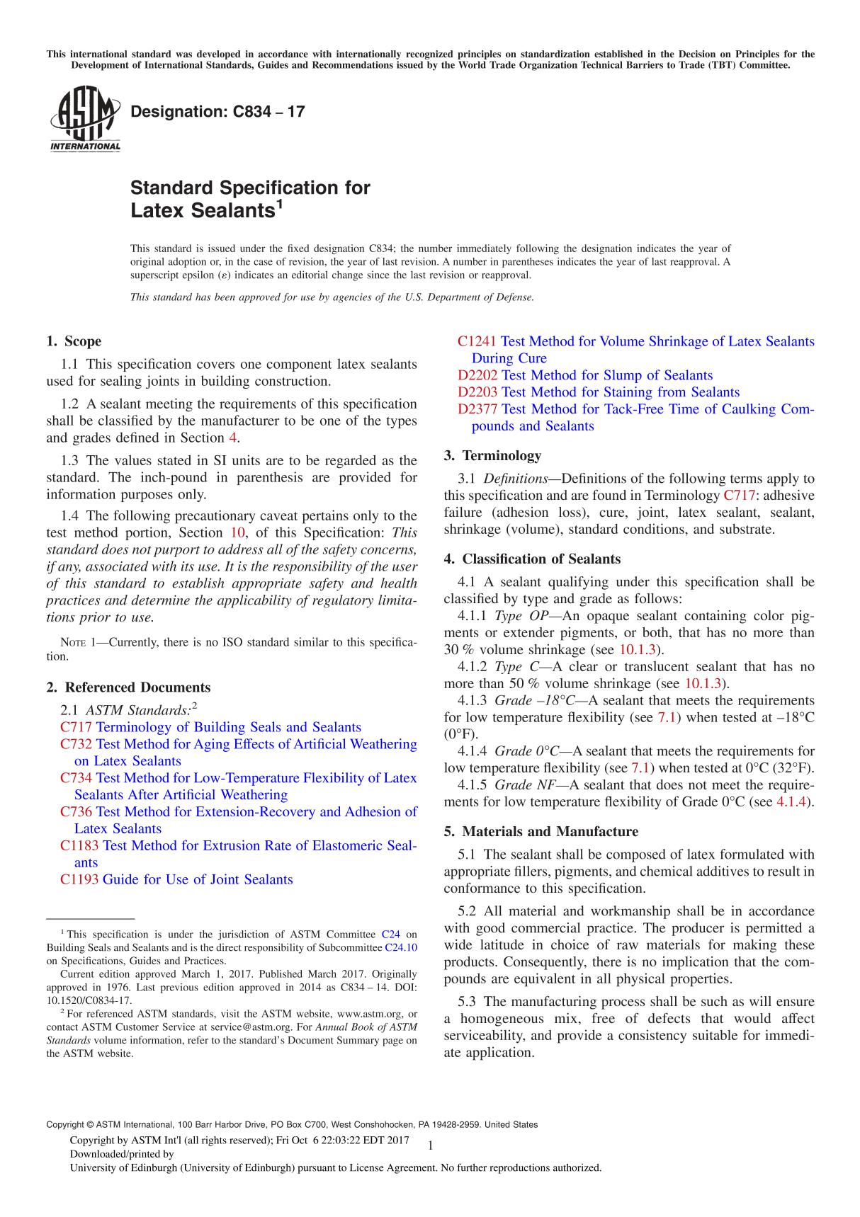 ASTM C834-17 Standard Specification for Latex Sealant